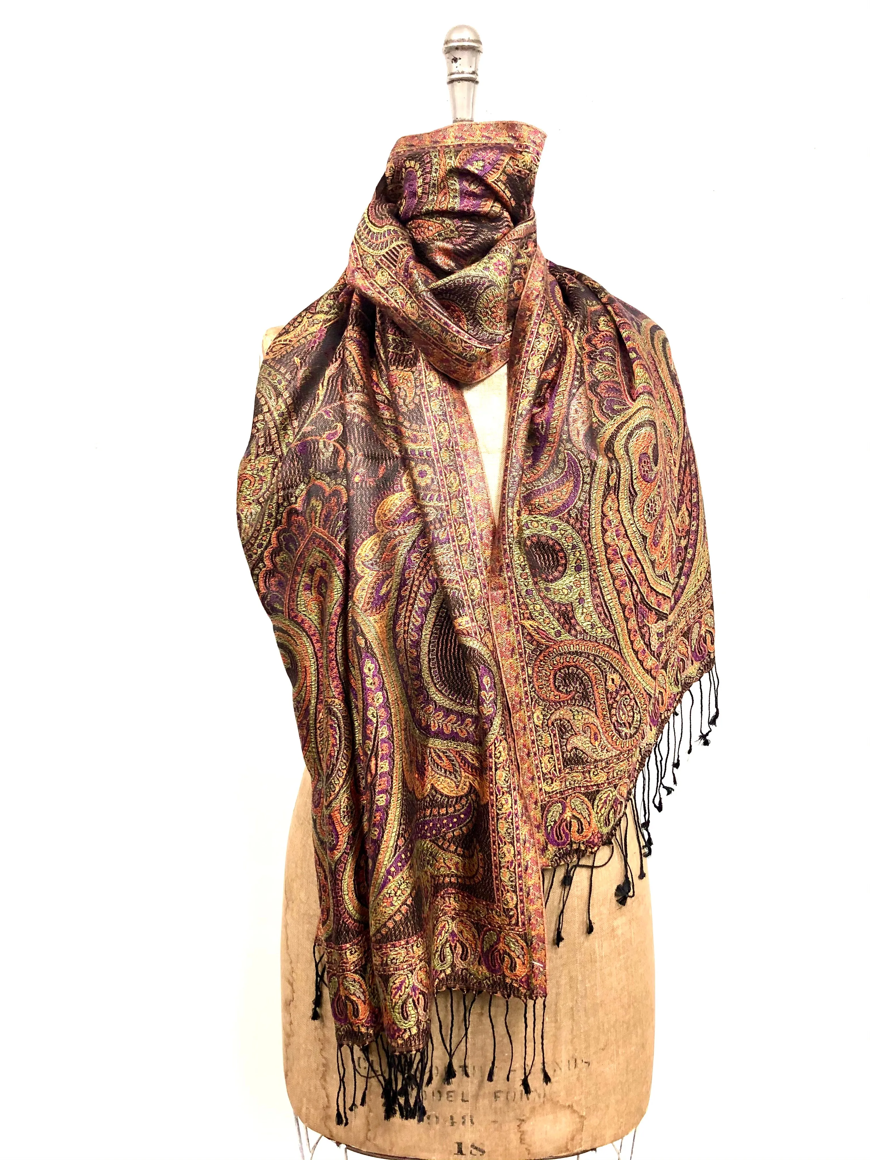 Silk jacquard loomed shawl