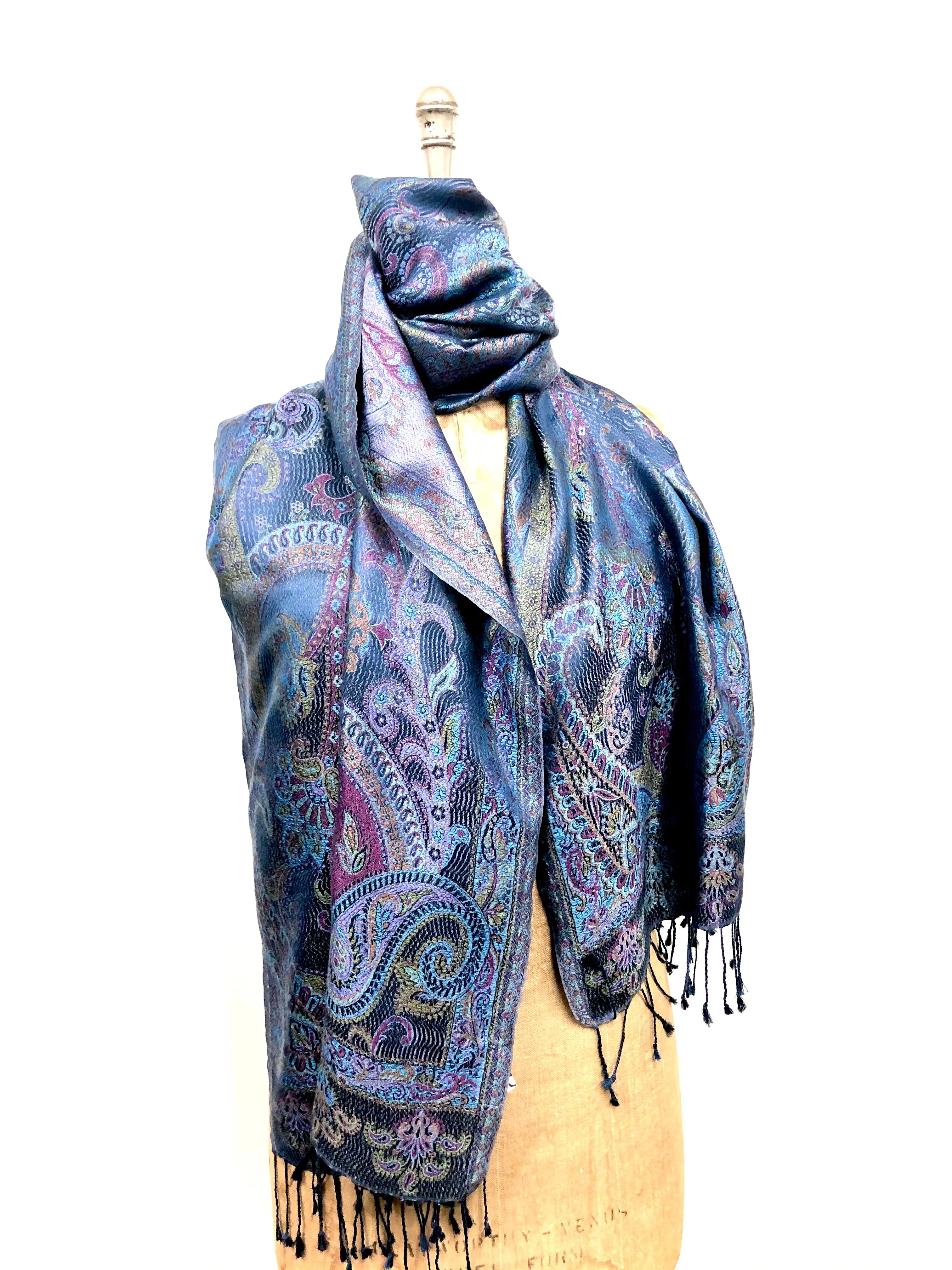 Silk jacquard loomed shawl