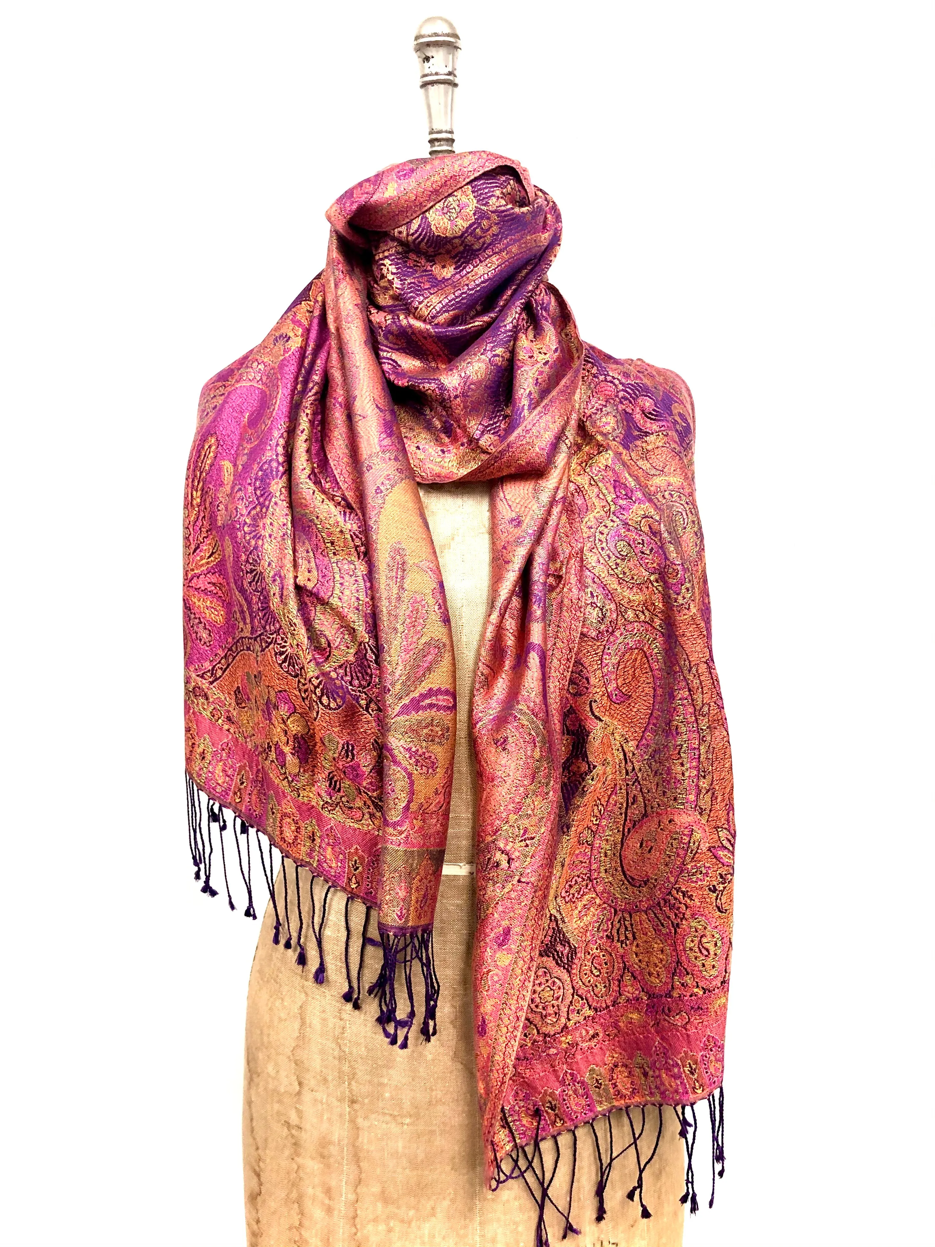 Silk jacquard loomed shawl