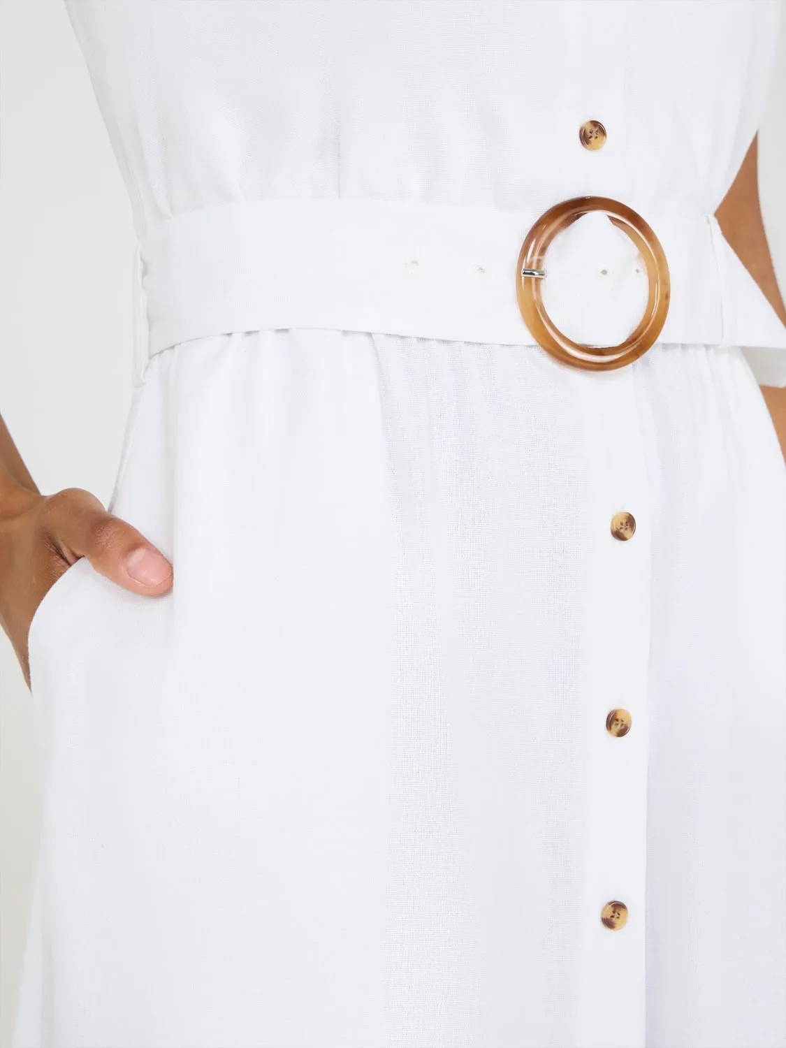 Sleeveless Linen Midi Shirt Dress