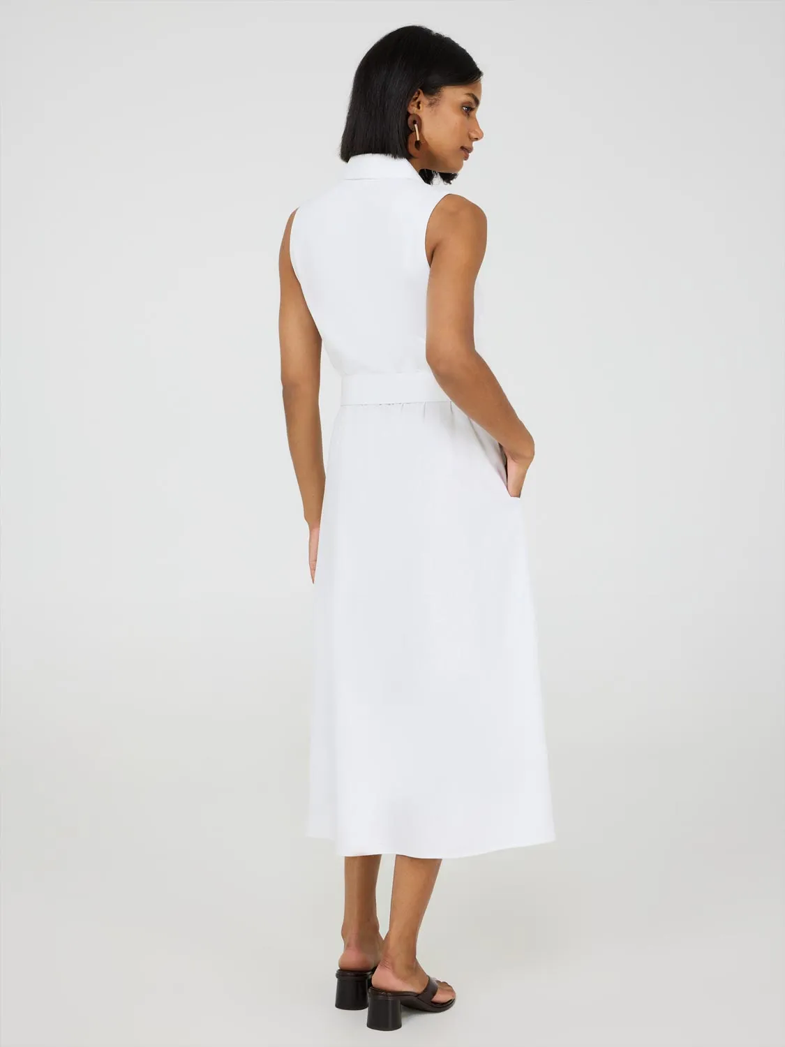 Sleeveless Linen Midi Shirt Dress
