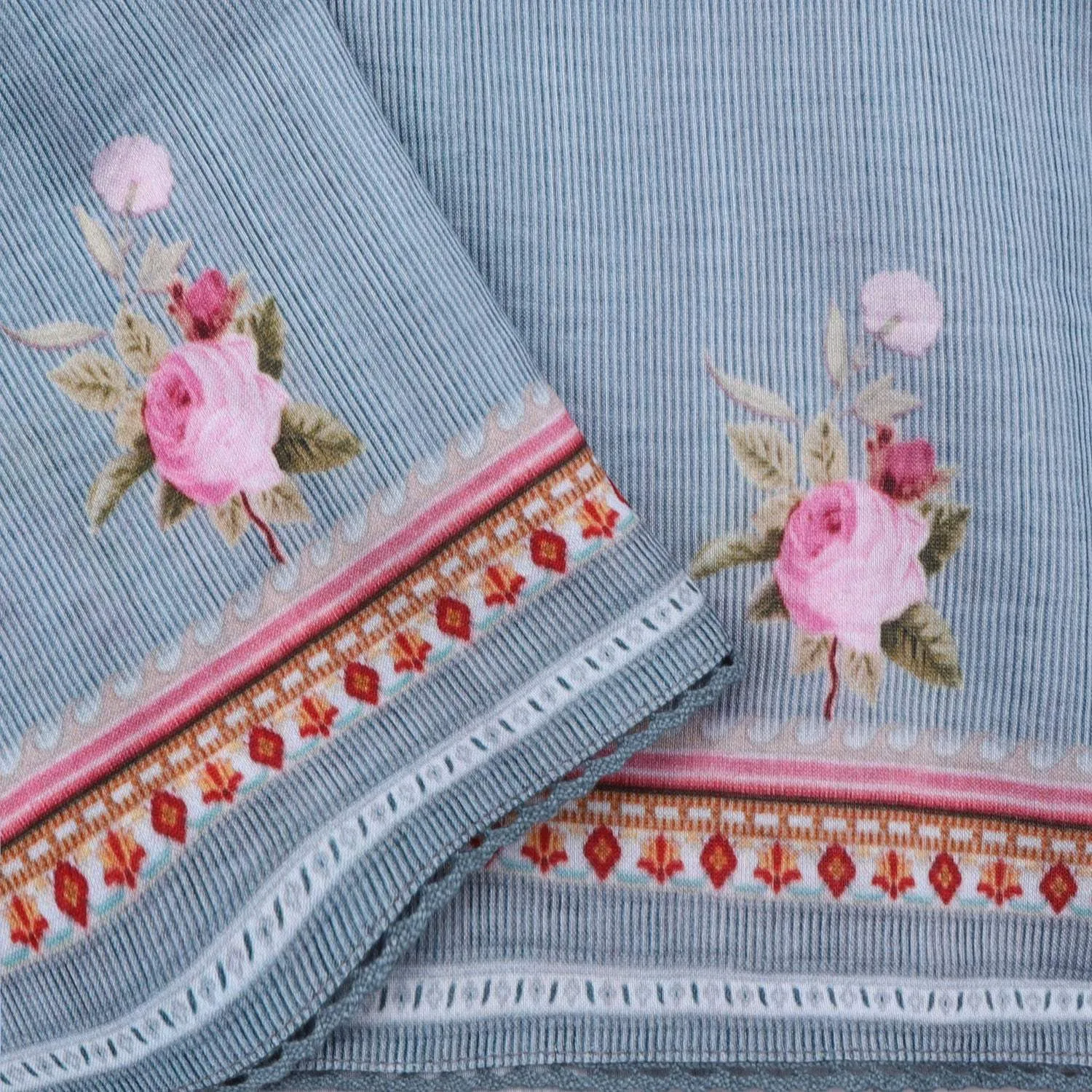 Soft Pastel Blue Organza Saree with Floral Embroidery