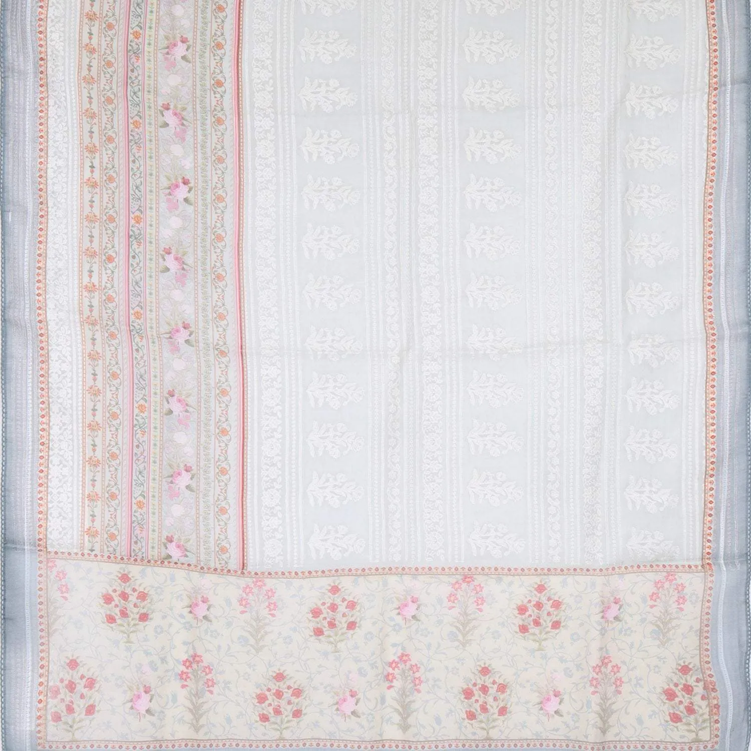 Soft Pastel Blue Organza Saree with Floral Embroidery