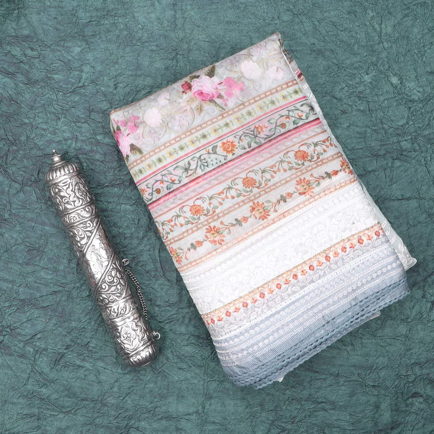 Soft Pastel Blue Organza Saree with Floral Embroidery