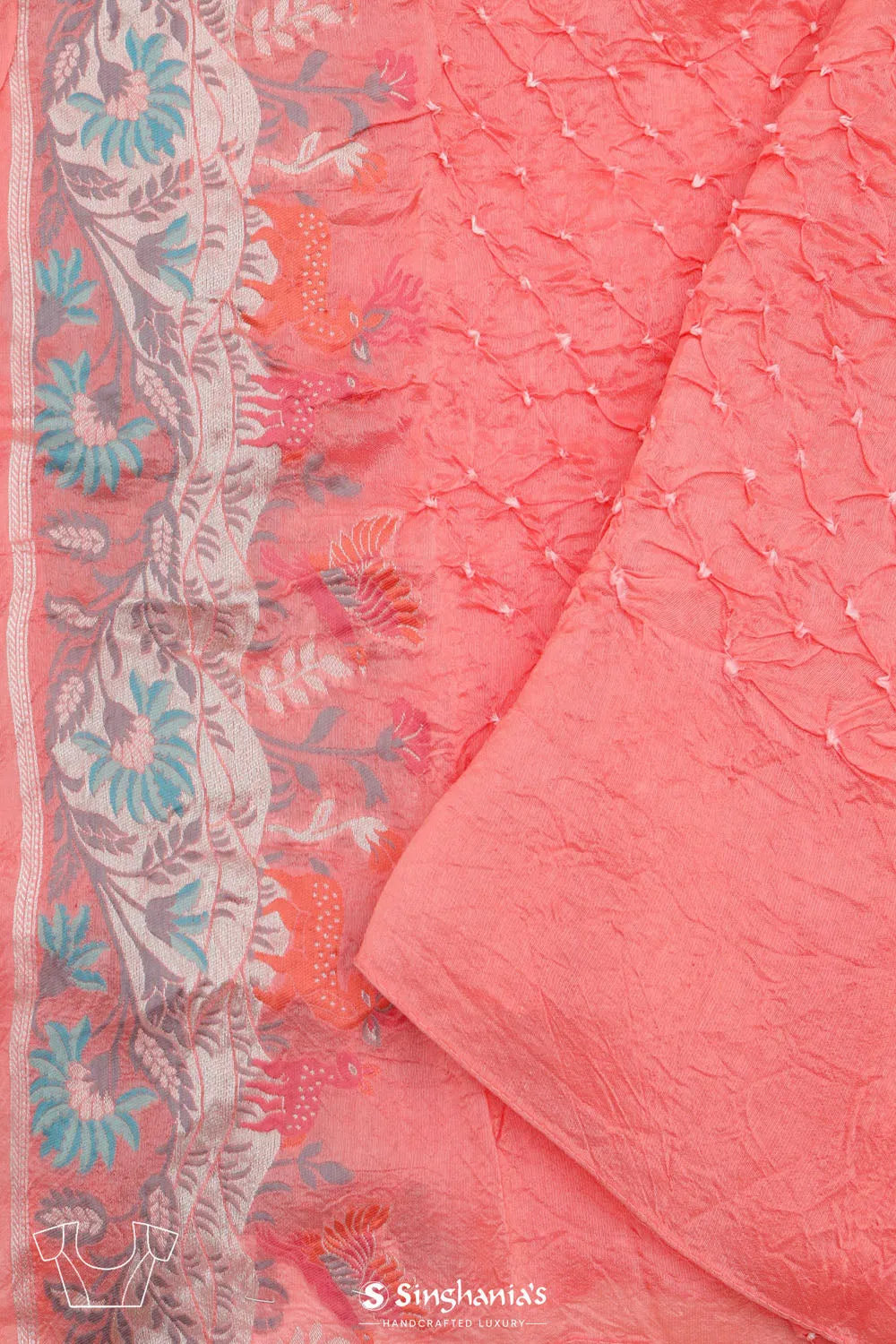 Soft Peach Butti Bandhani Silk Saree