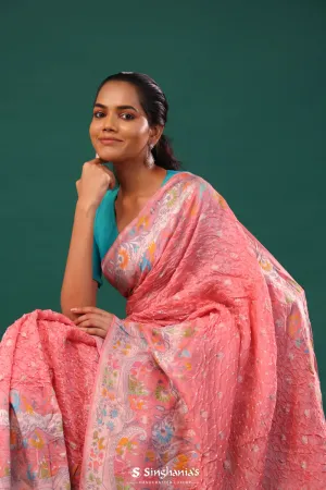 Soft Peach Butti Bandhani Silk Saree
