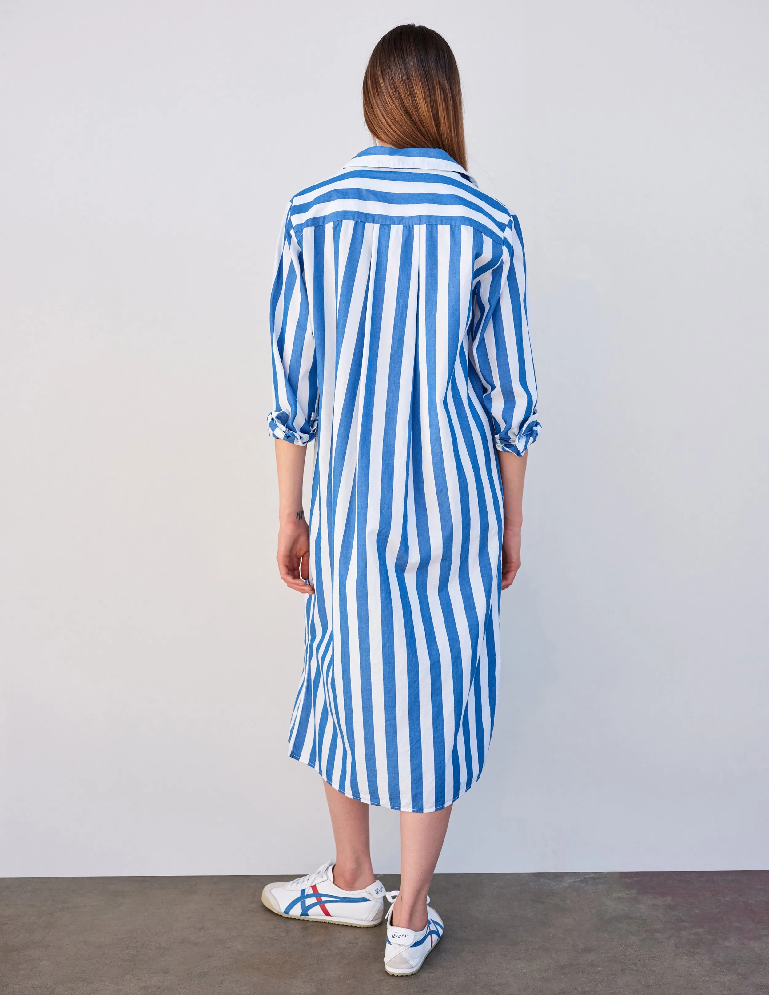 Sundry Candy Striped Long Sleeve Shirt Dress in Azure