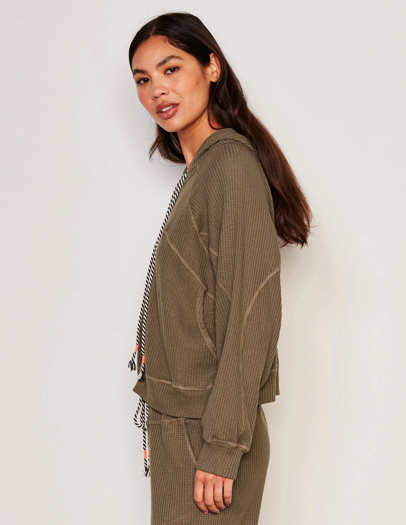 Sundry Seamed Zip Hoodie in Fern