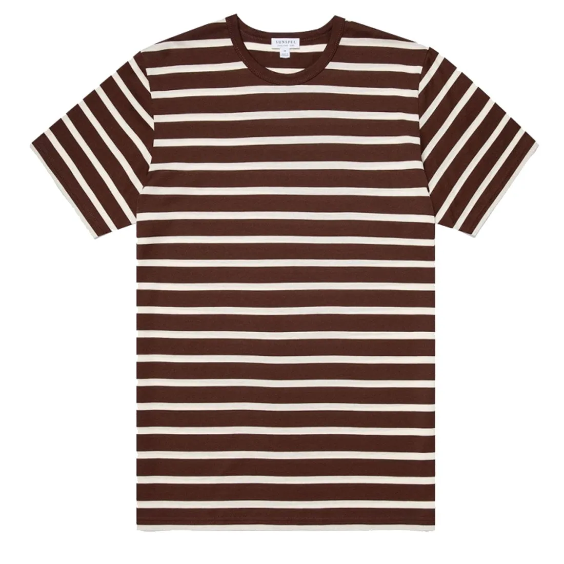 Sunspel Classic Crew Neck Breton T-Shirt Cocoa / Ecru