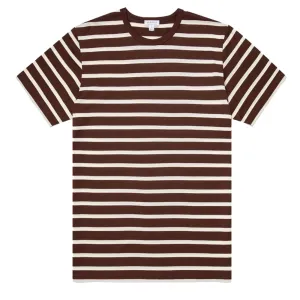 Sunspel Classic Crew Neck Breton T-Shirt Cocoa / Ecru