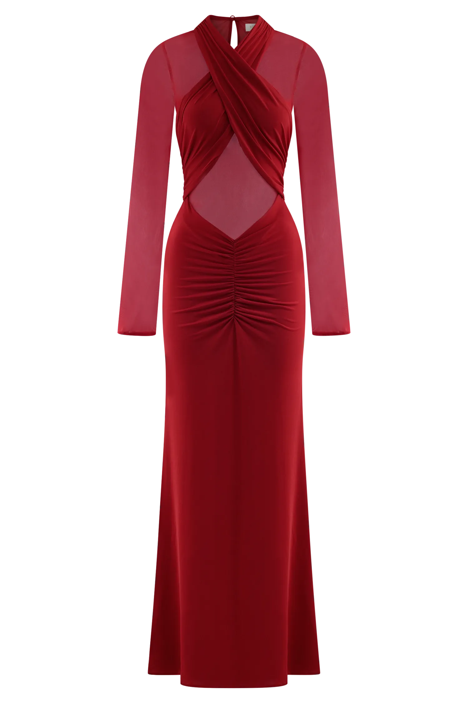 Tania Slinky And Mesh Long Sleeve Maxi Dress - Ruby