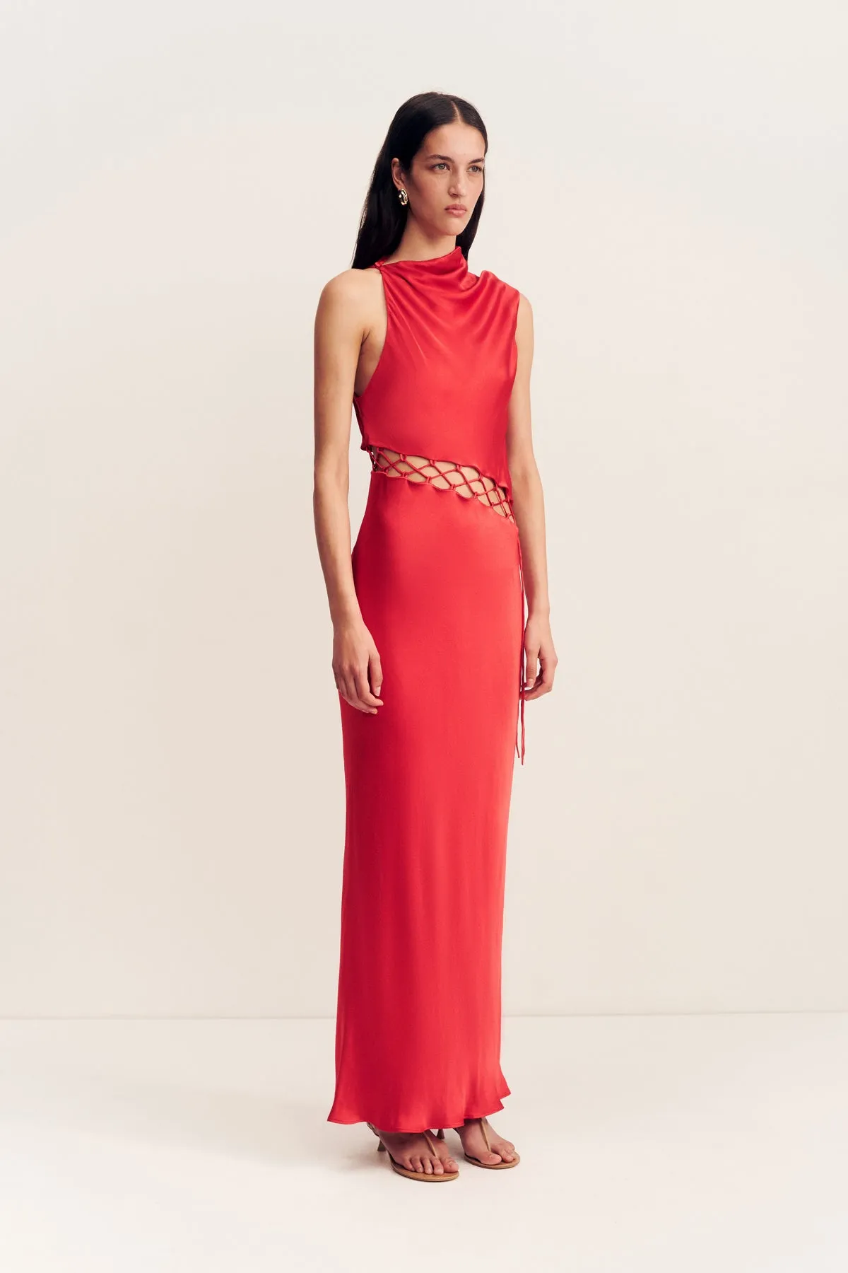TATUM COWL LACE UP MAXI DRESS - GRENADINE