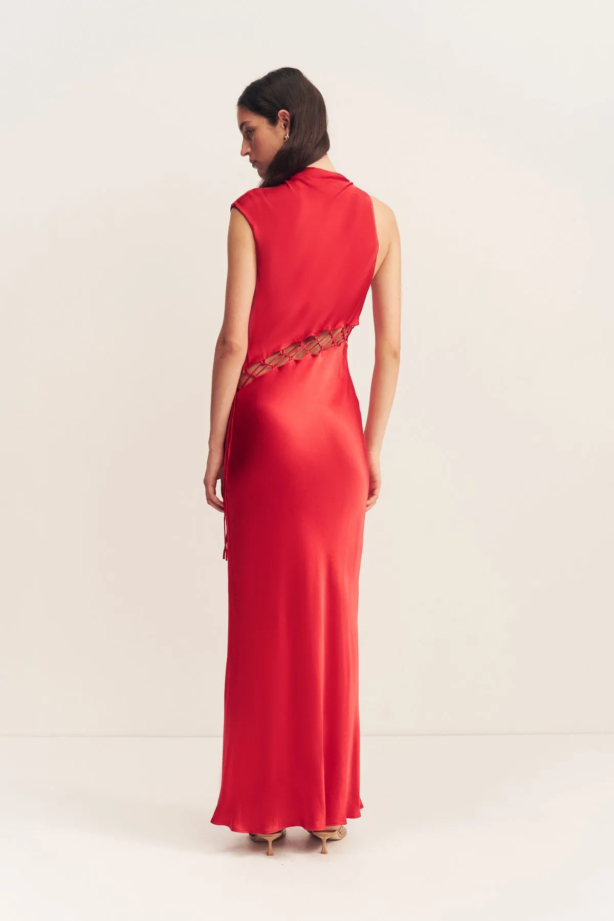 TATUM COWL LACE UP MAXI DRESS - GRENADINE