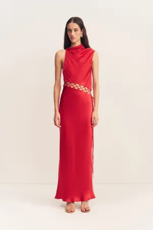 TATUM COWL LACE UP MAXI DRESS - GRENADINE