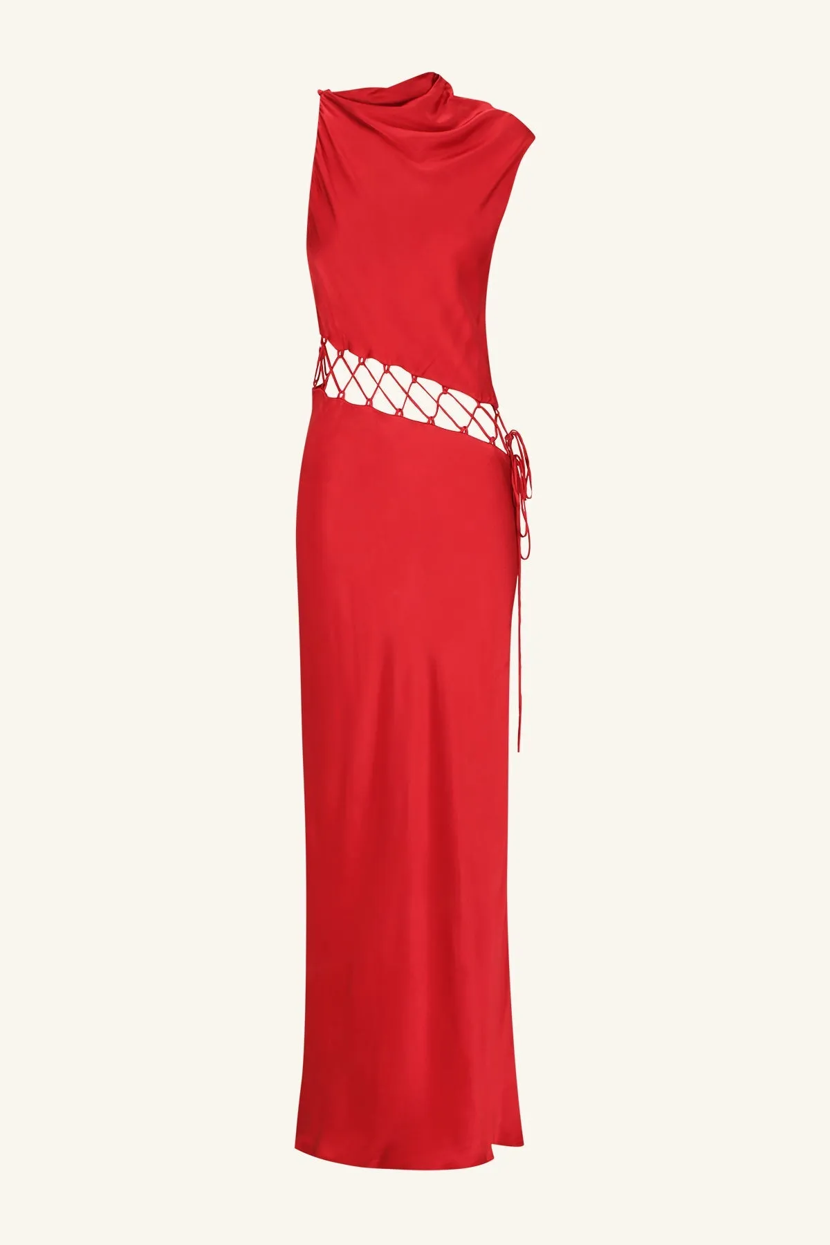 TATUM COWL LACE UP MAXI DRESS - GRENADINE