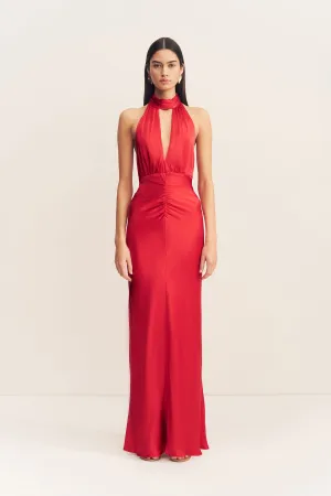 TATUM HALTER NECK MAXI DRESS - GRENADINE