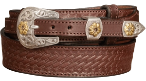 The Texan: Brown Stitched Basket Weave Western Ranger 1.50"
