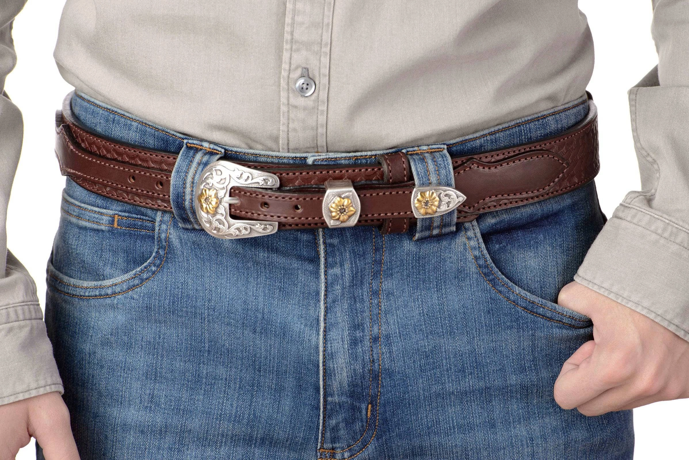 The Texan: Brown Stitched Basket Weave Western Ranger 1.50"