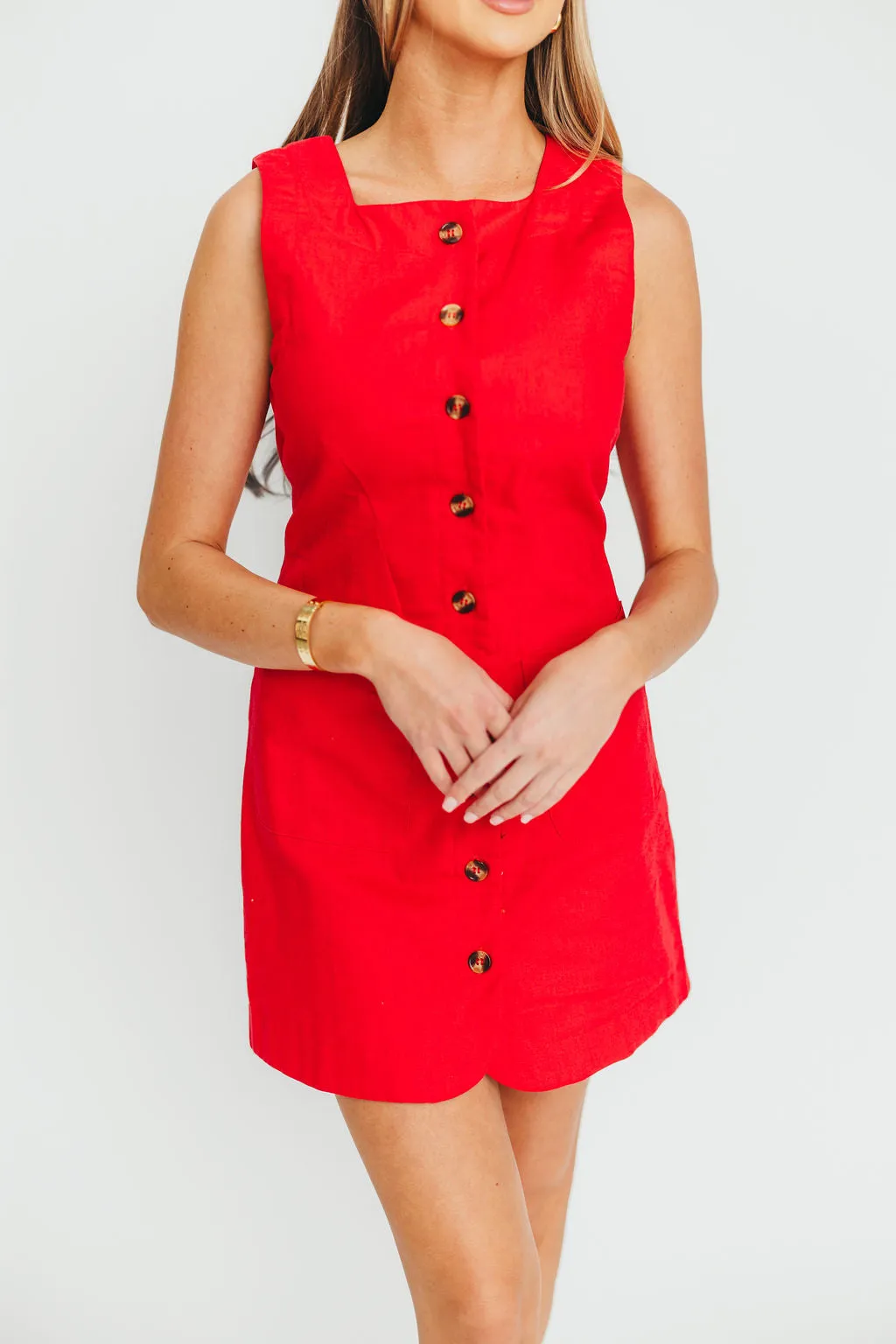 Tinley Button Dress in Red