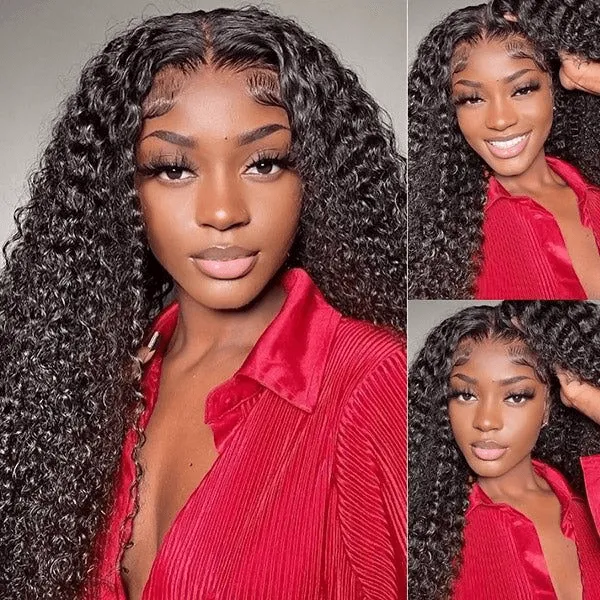 Tuneful 13x6 Transparent Lace Front Human Hair Wigs Malaysian Jerry Curly Wigs