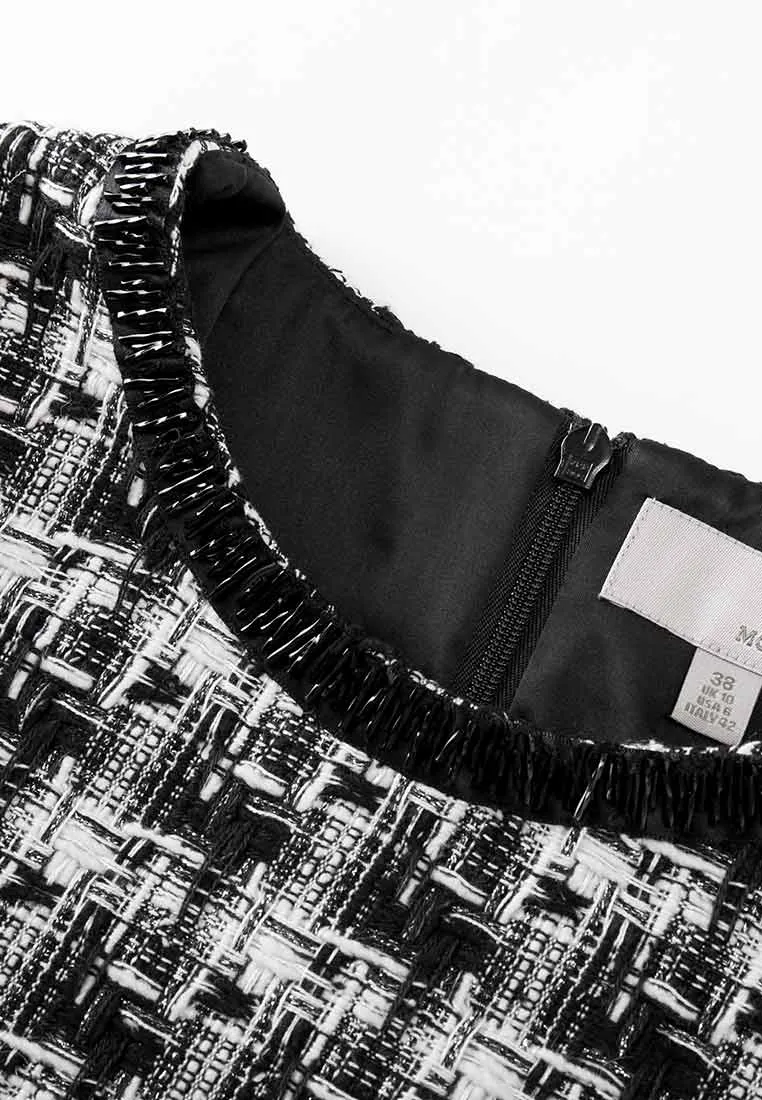 Tweed Plaid Pattern Stand Collar Top