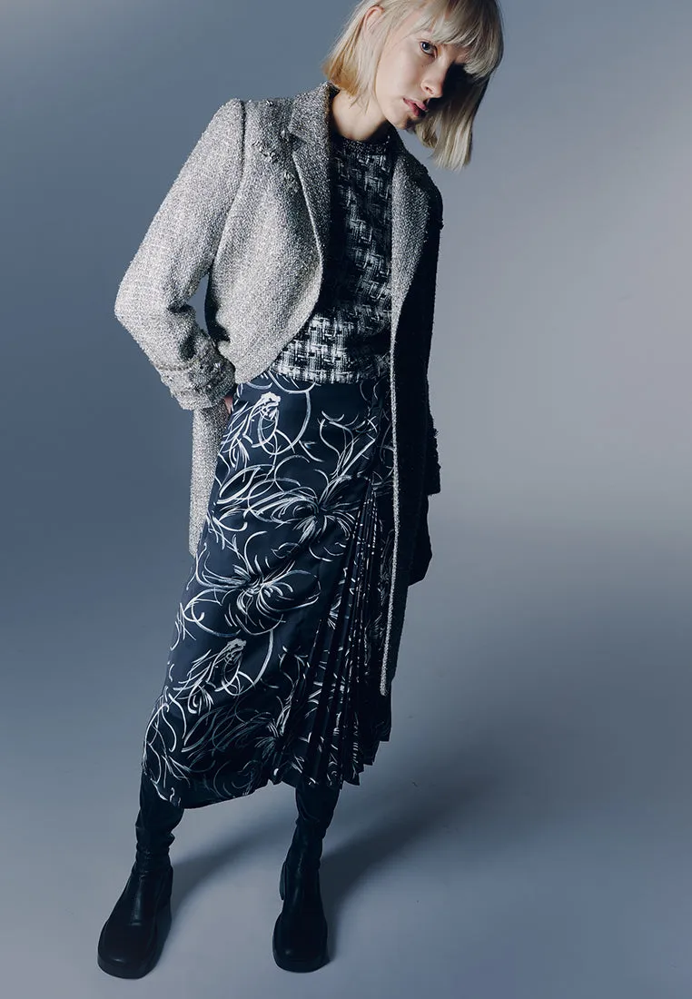 Tweed Plaid Pattern Stand Collar Top