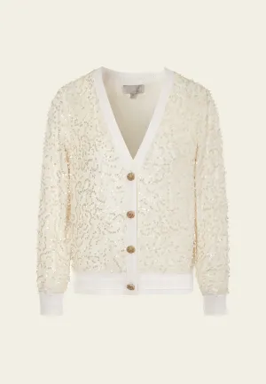 V-neck Ribbed-trim Sequined Cardigan
