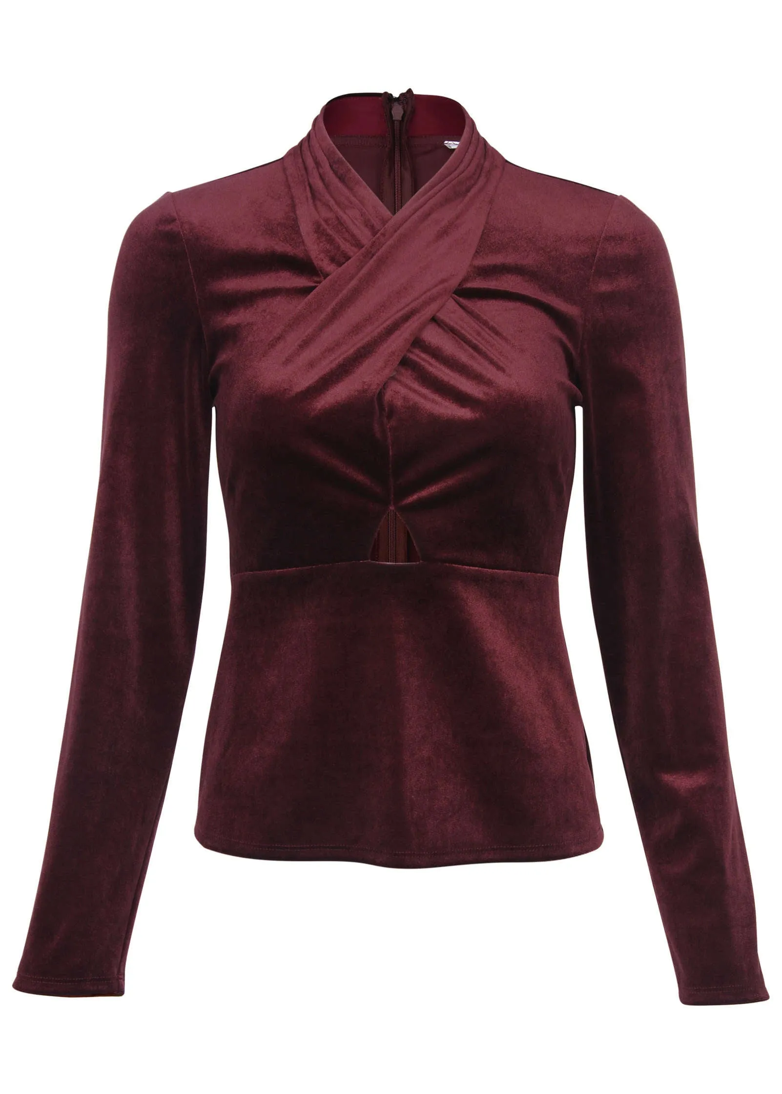 Velvet Twist Front Blouse - Wine