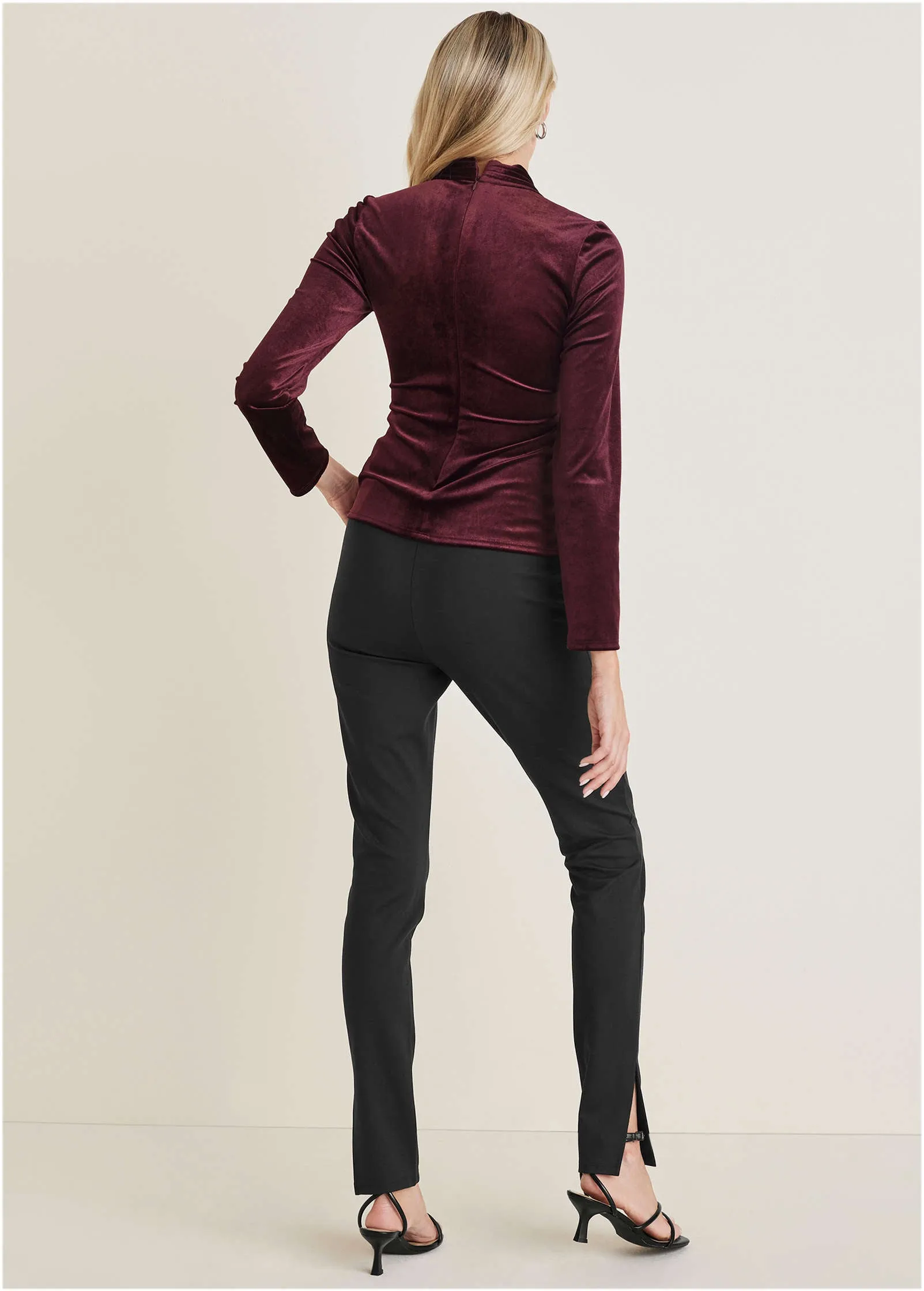 Velvet Twist Front Blouse - Wine