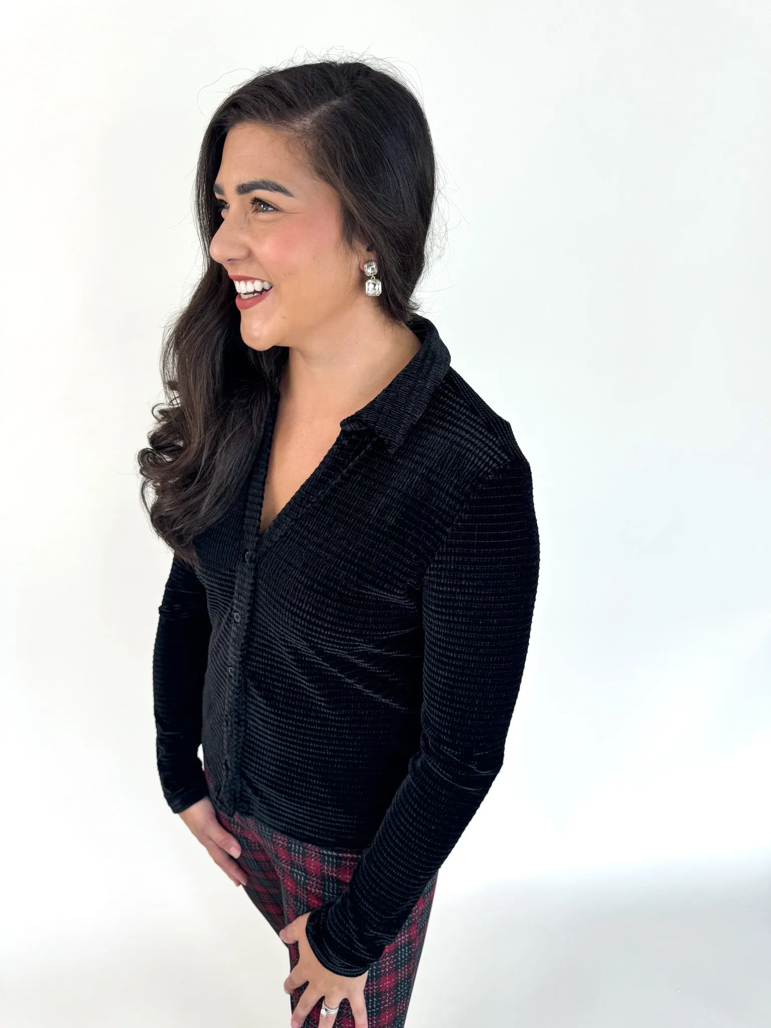 Vienna Textured Velvet Button Up