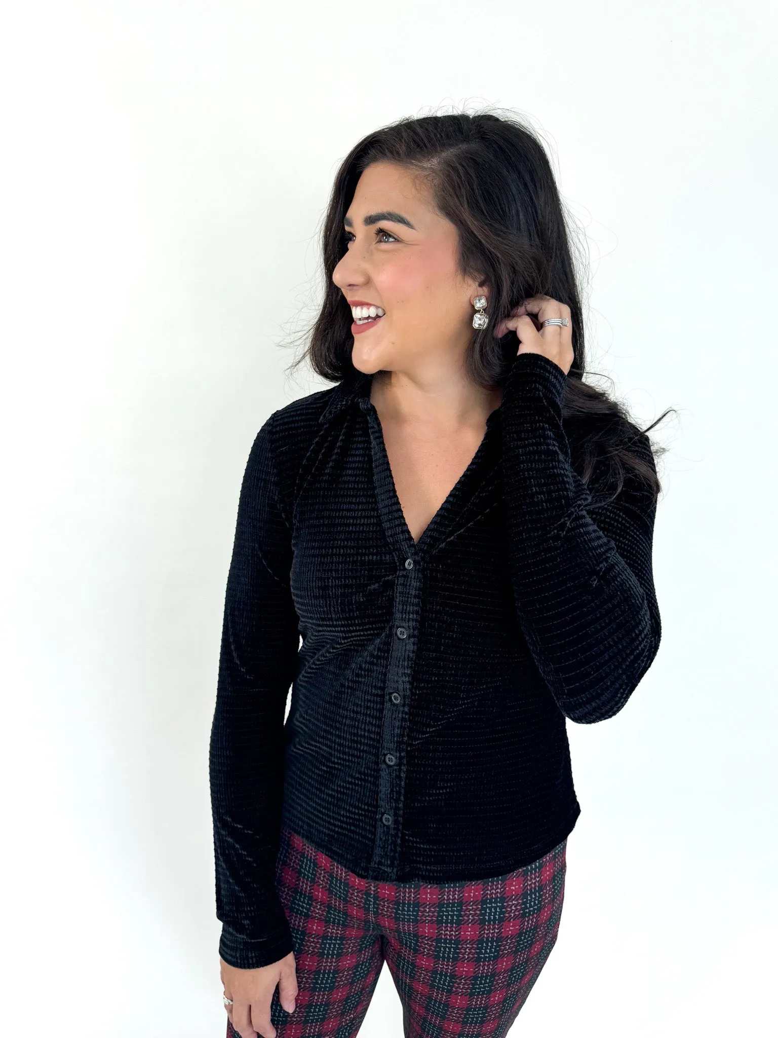 Vienna Textured Velvet Button Up