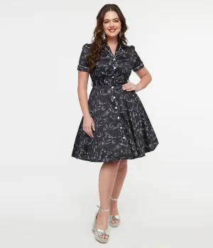 Voodoo Vixen 1950s Black & White Midnight Western Fit & Flare Dress