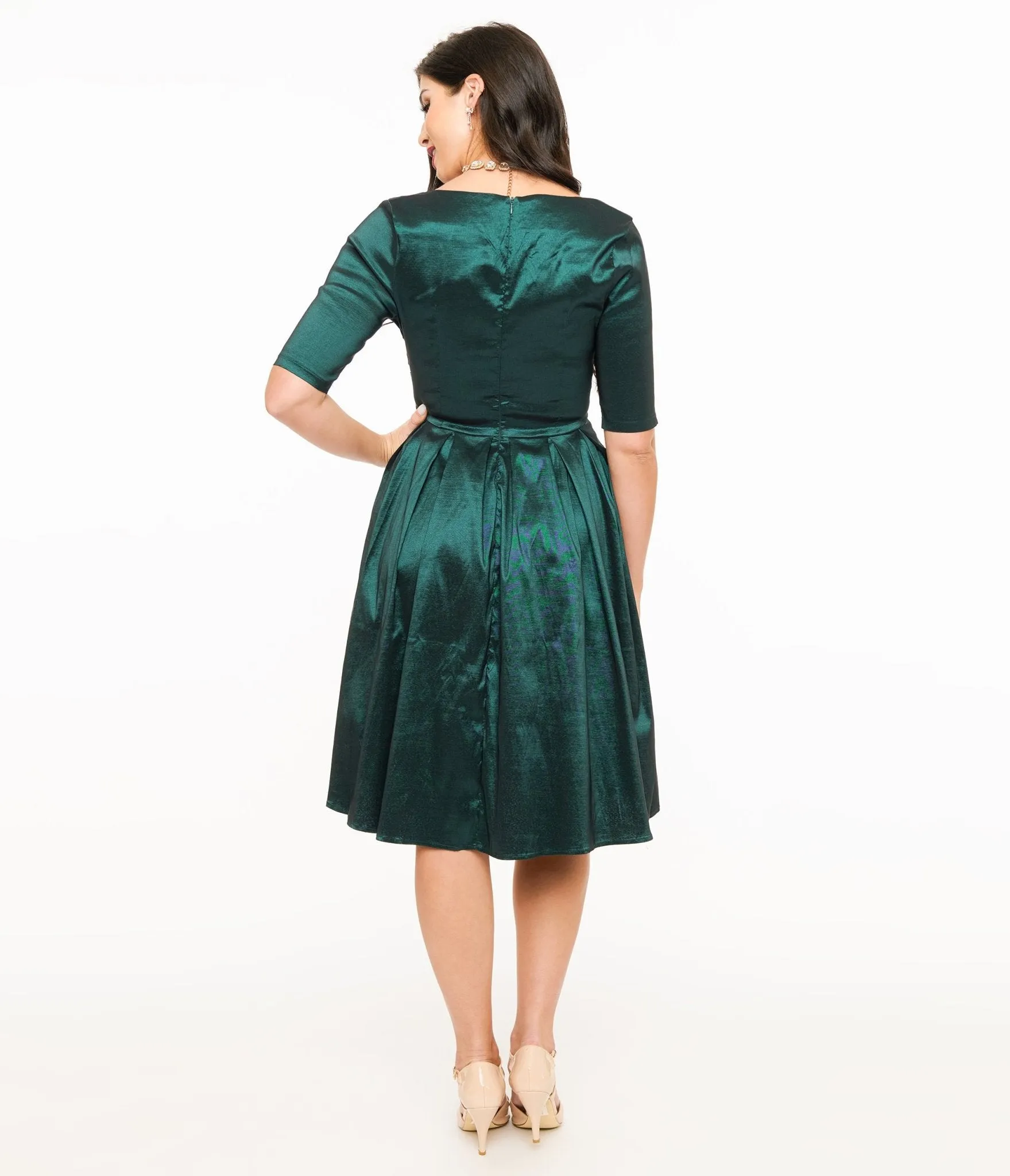 Voodoo Vixen 1950s Emerald Taffeta Sweetheart Fit & Flare Dress