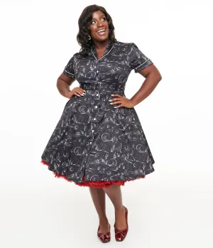 Voodoo Vixen Plus Size 1950s Black & White Midnight Western Fit & Flare Dress