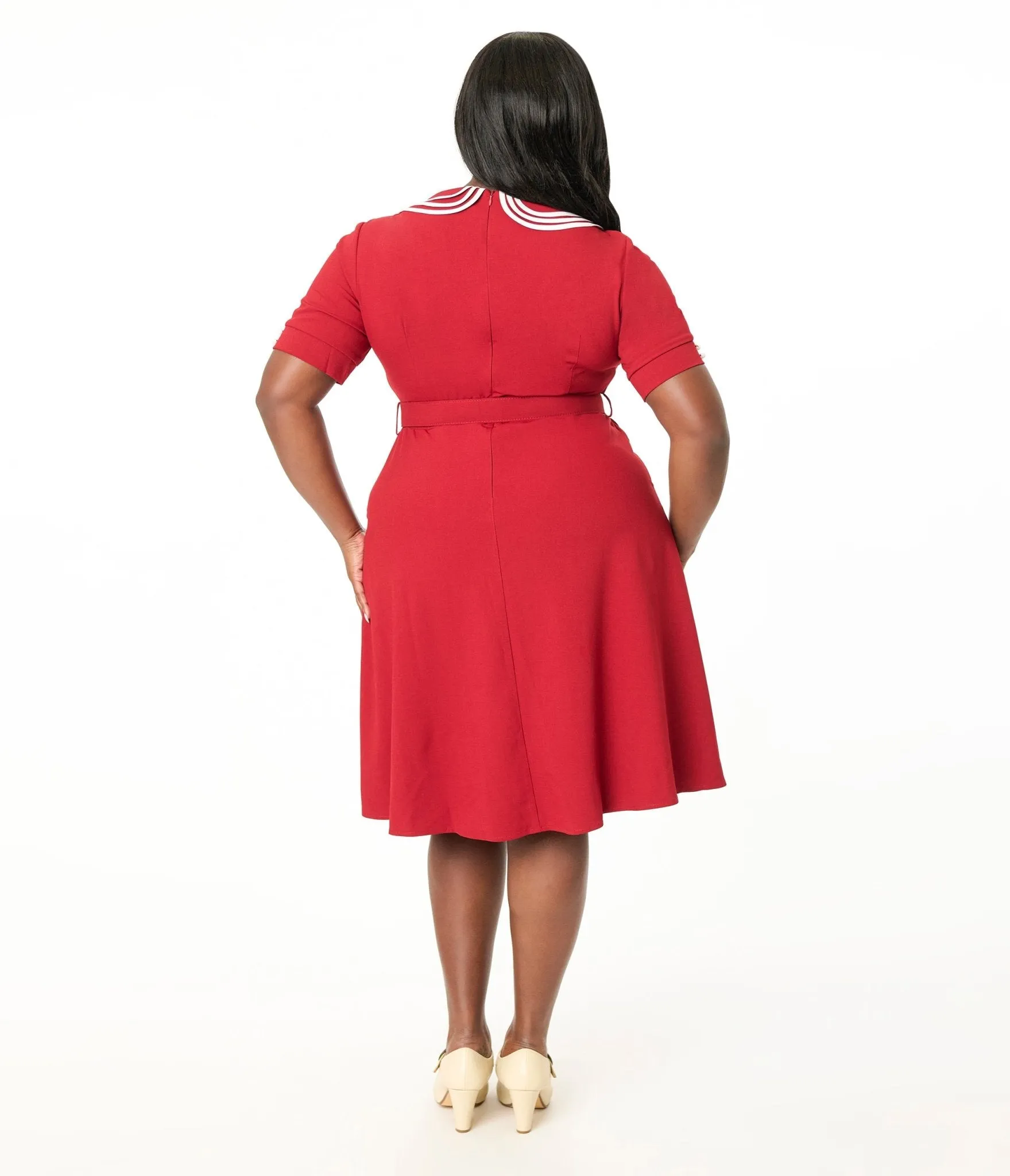 Voodoo Vixen Plus Size 1950s Red Layered Collar Swing Dress