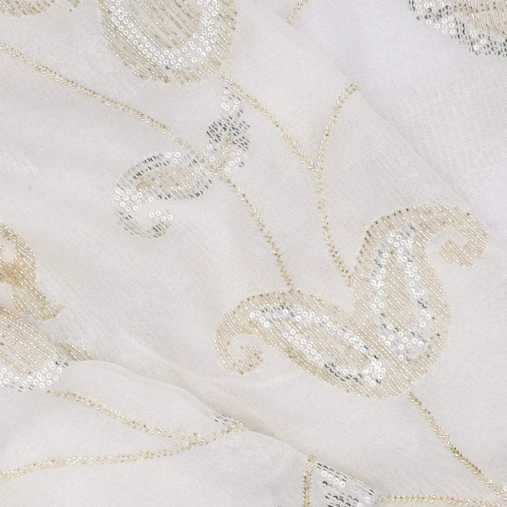 White Georgette Saree With Embroidery