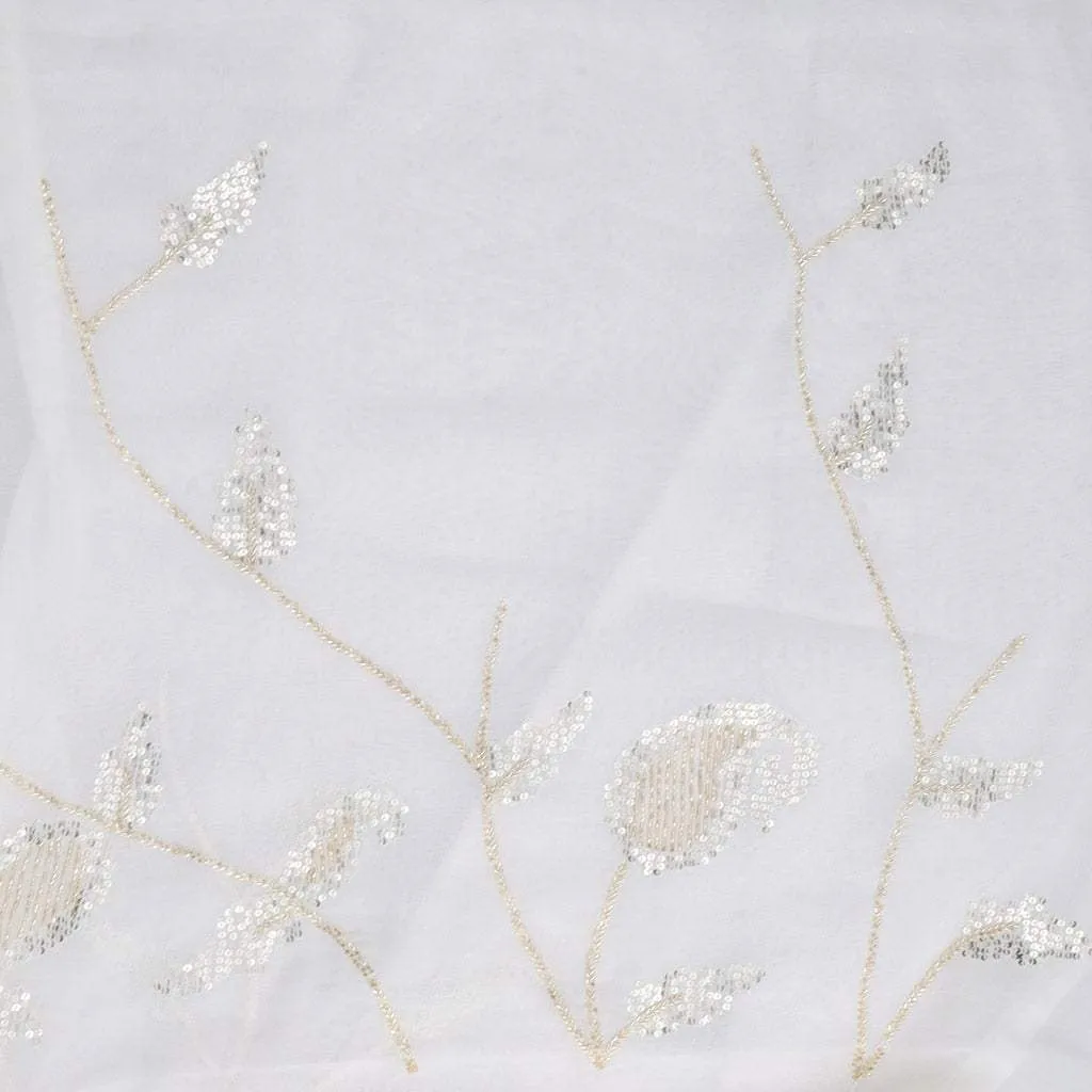 White Georgette Saree With Embroidery