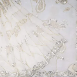 White Georgette Saree With Embroidery