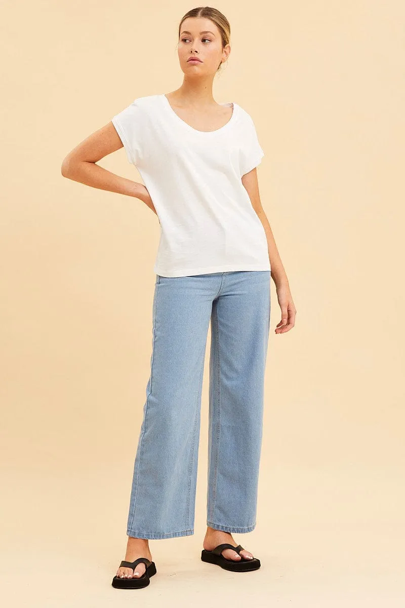 White Relaxed T-Shirt Scoop Neck Drop Shoulder