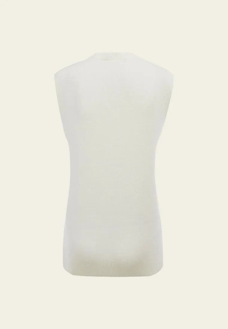 White Sequin Wool Knit Vest