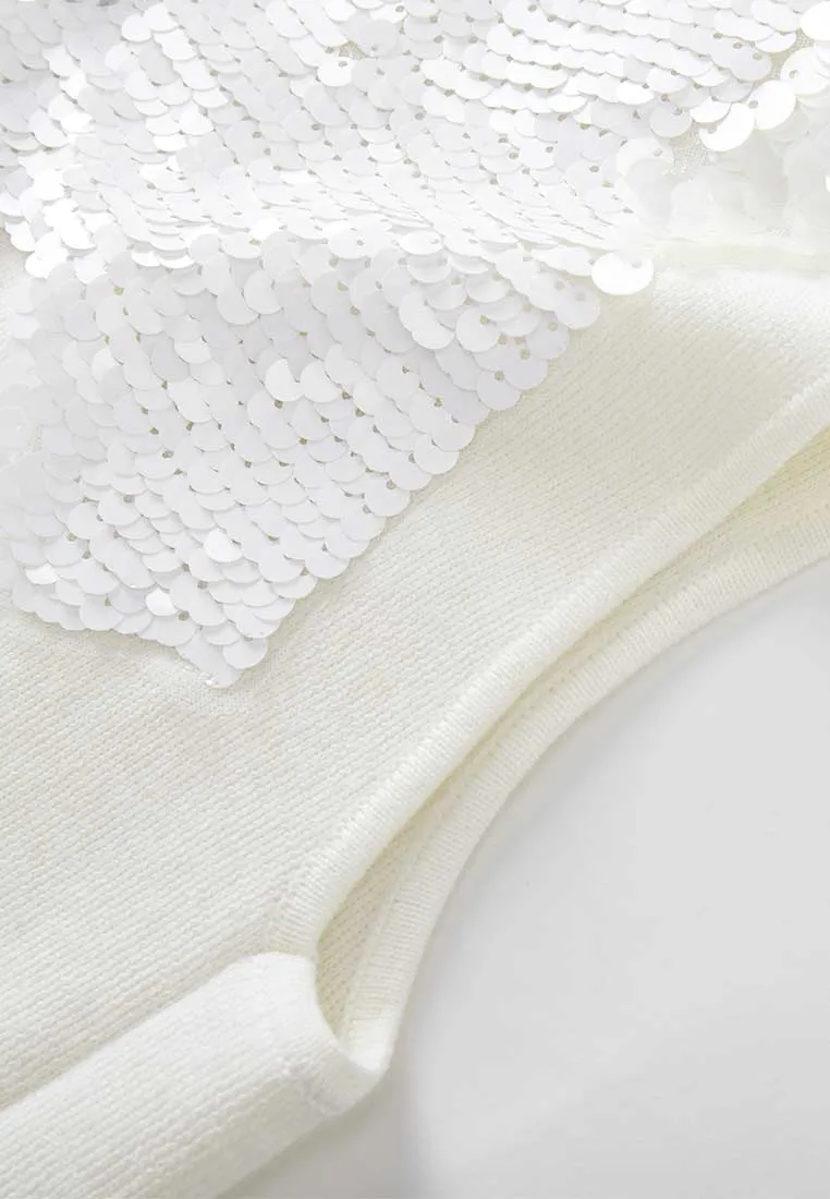 White Sequin Wool Knit Vest