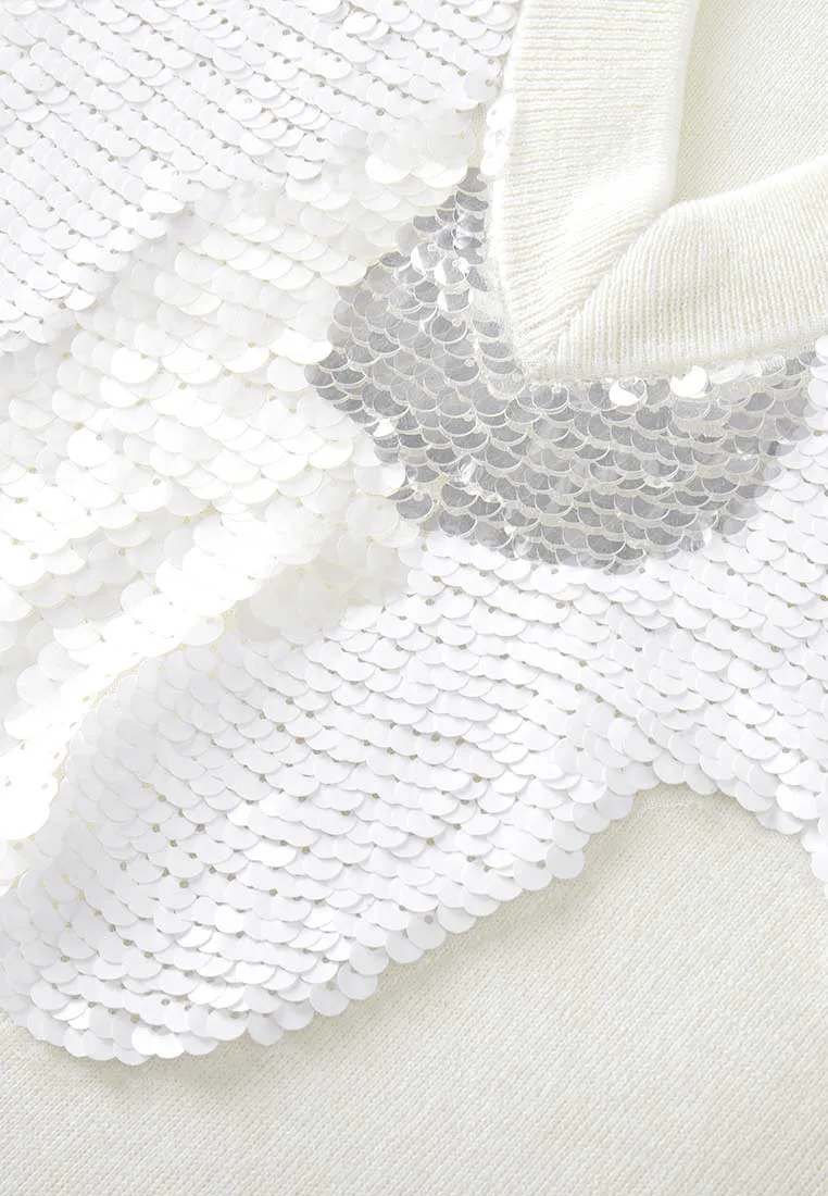 White Sequin Wool Knit Vest
