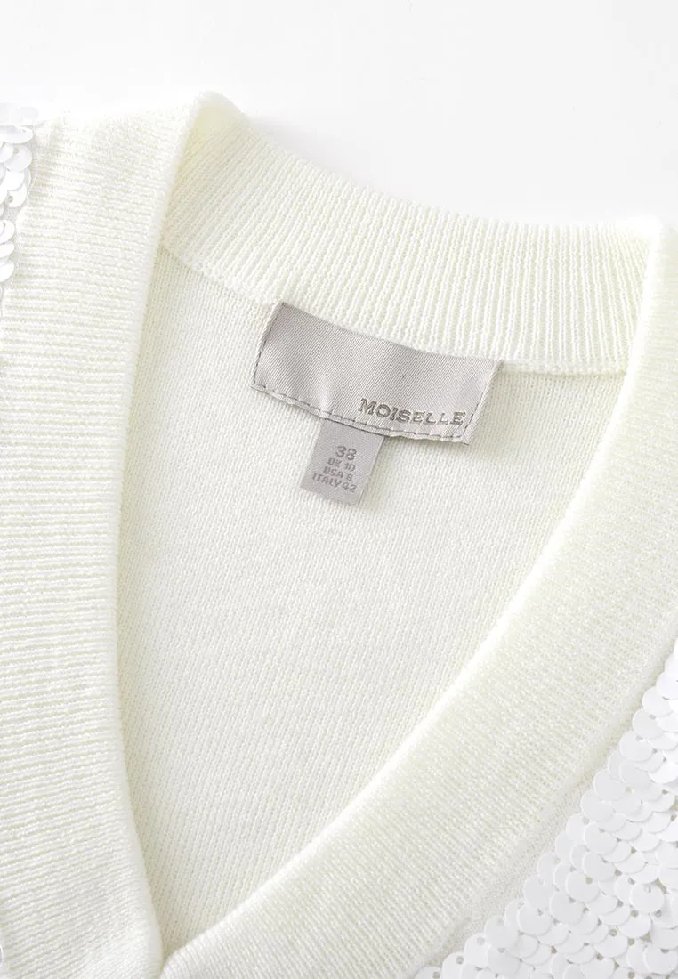 White Sequin Wool Knit Vest