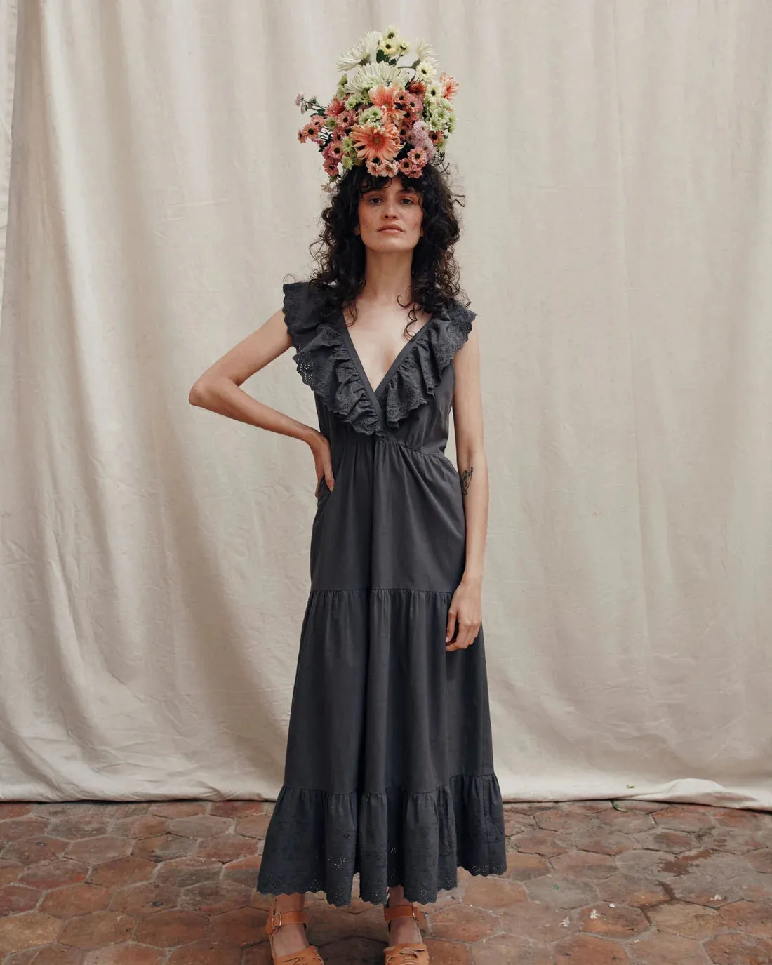 Women Dress Embroidered Bitume - قصيرة