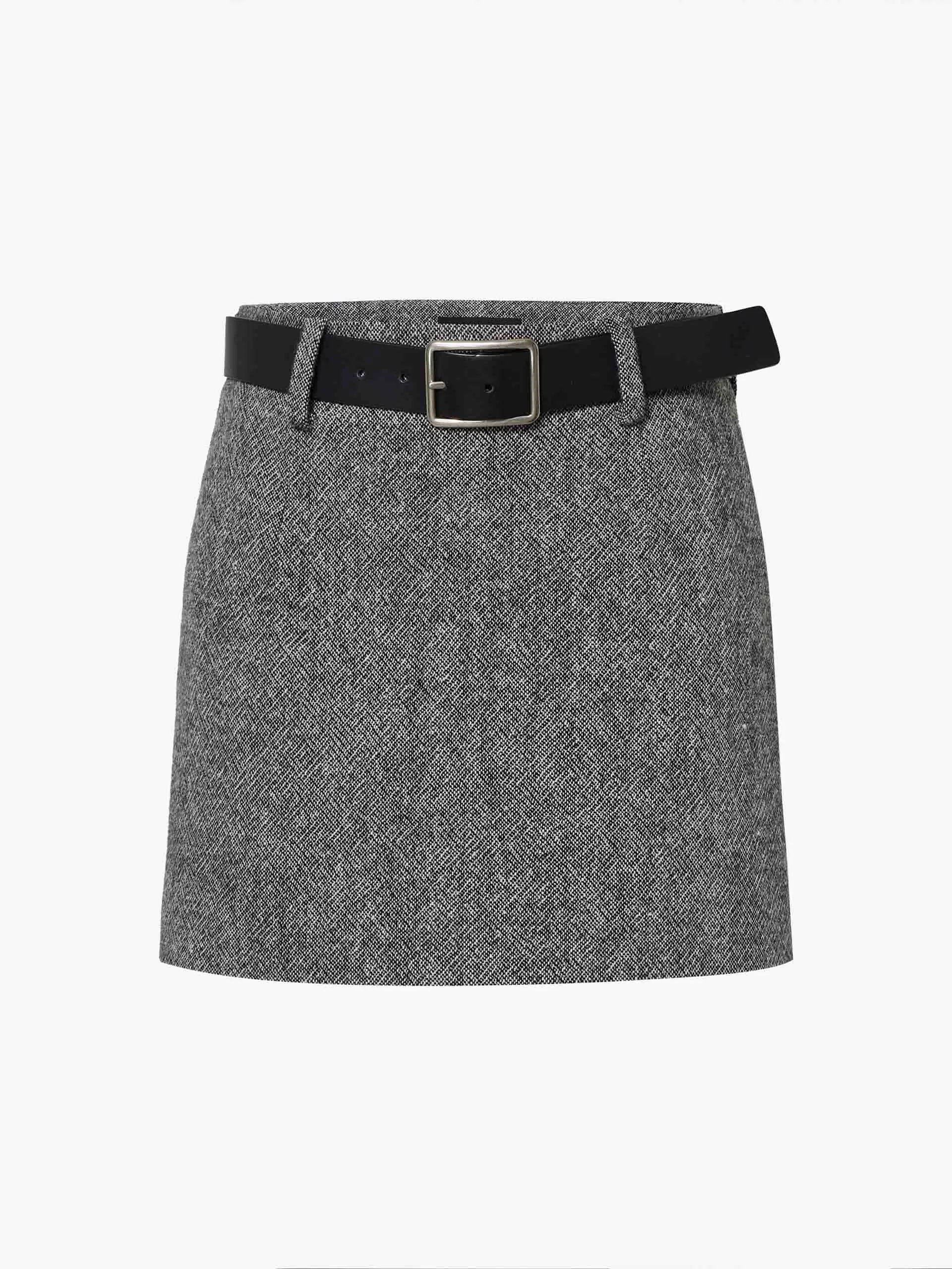 Wool Blend Belted Skirt