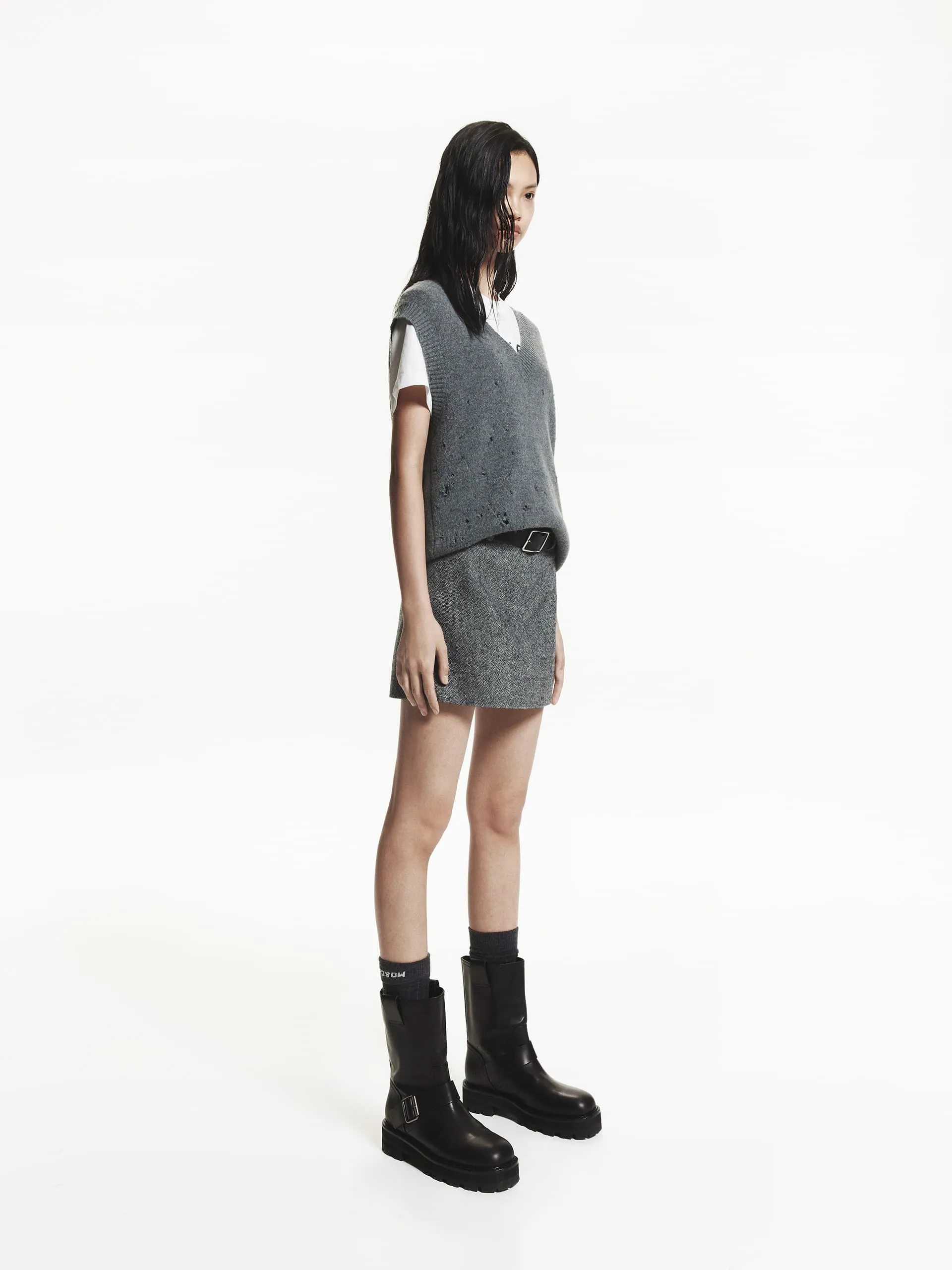 Wool Blend Belted Skirt
