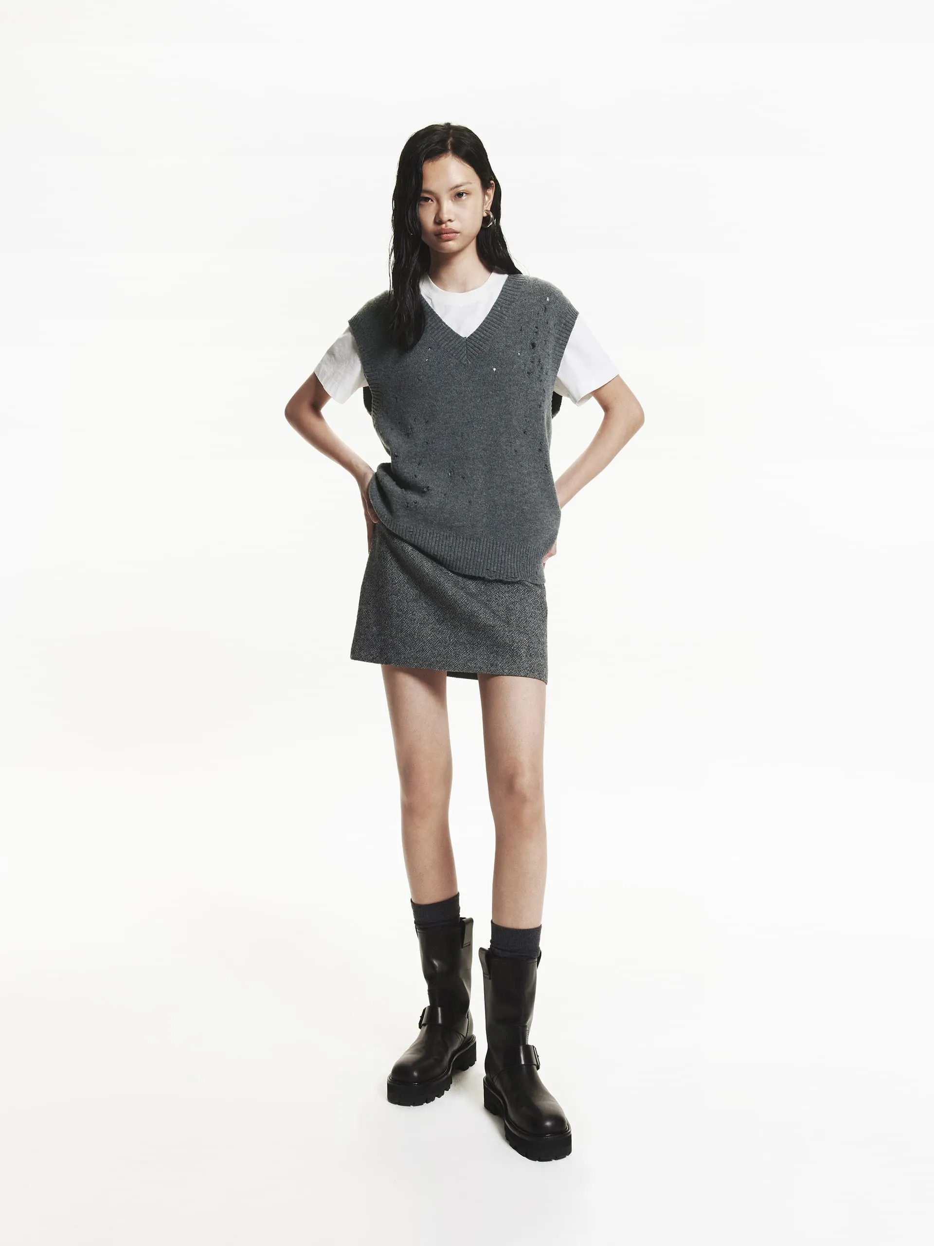 Wool Blend Belted Skirt