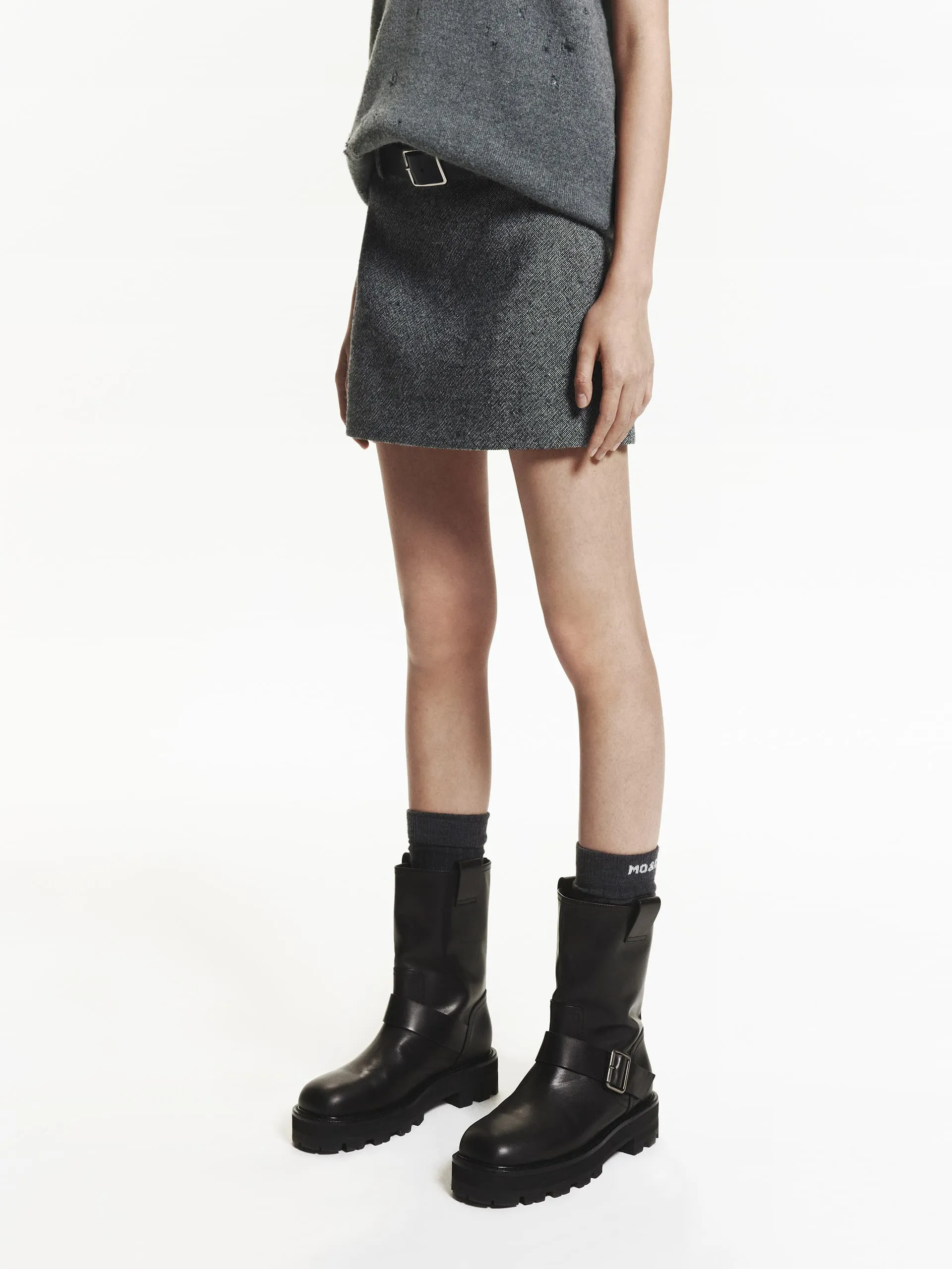 Wool Blend Belted Skirt