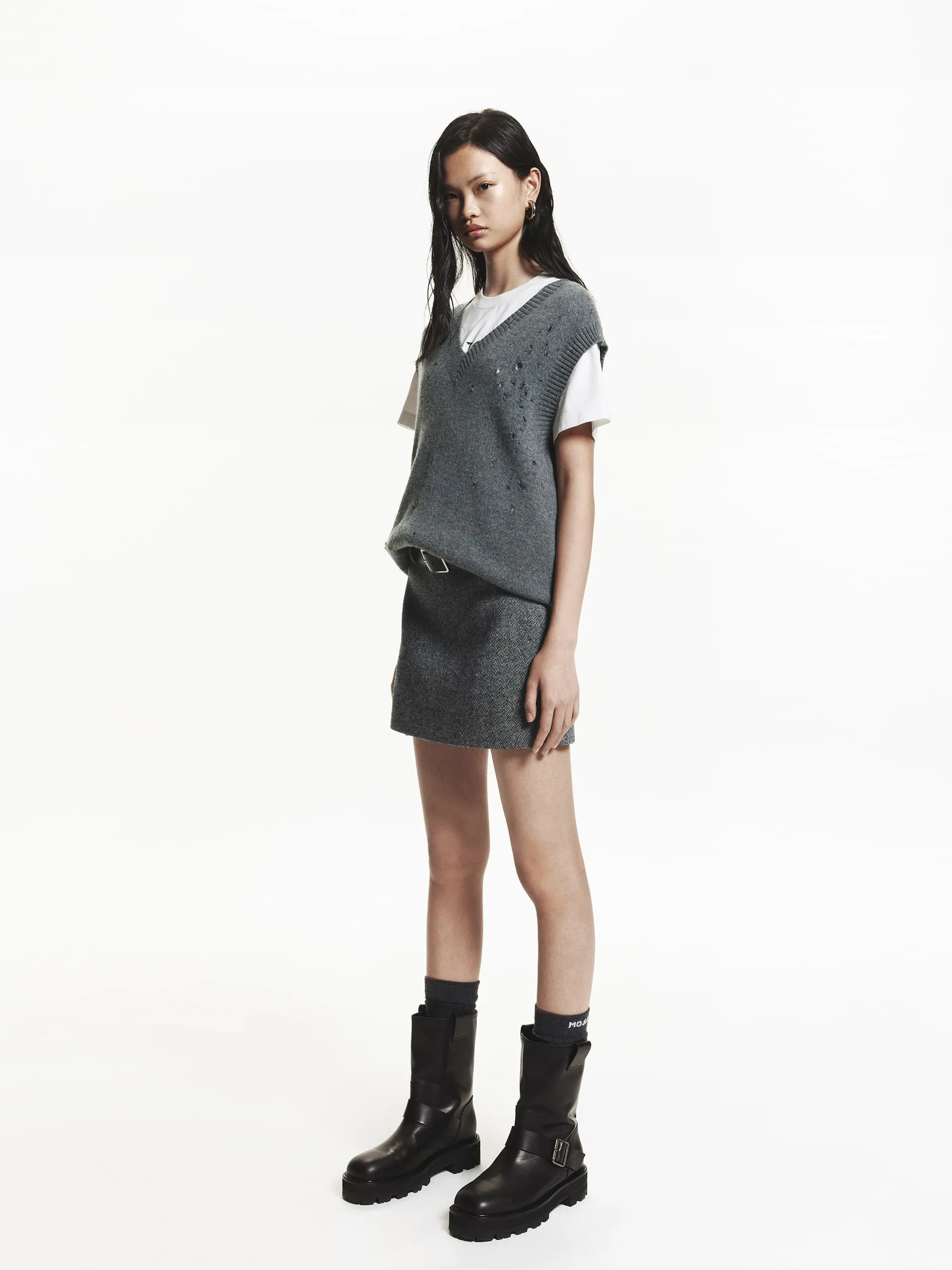 Wool Blend Belted Skirt