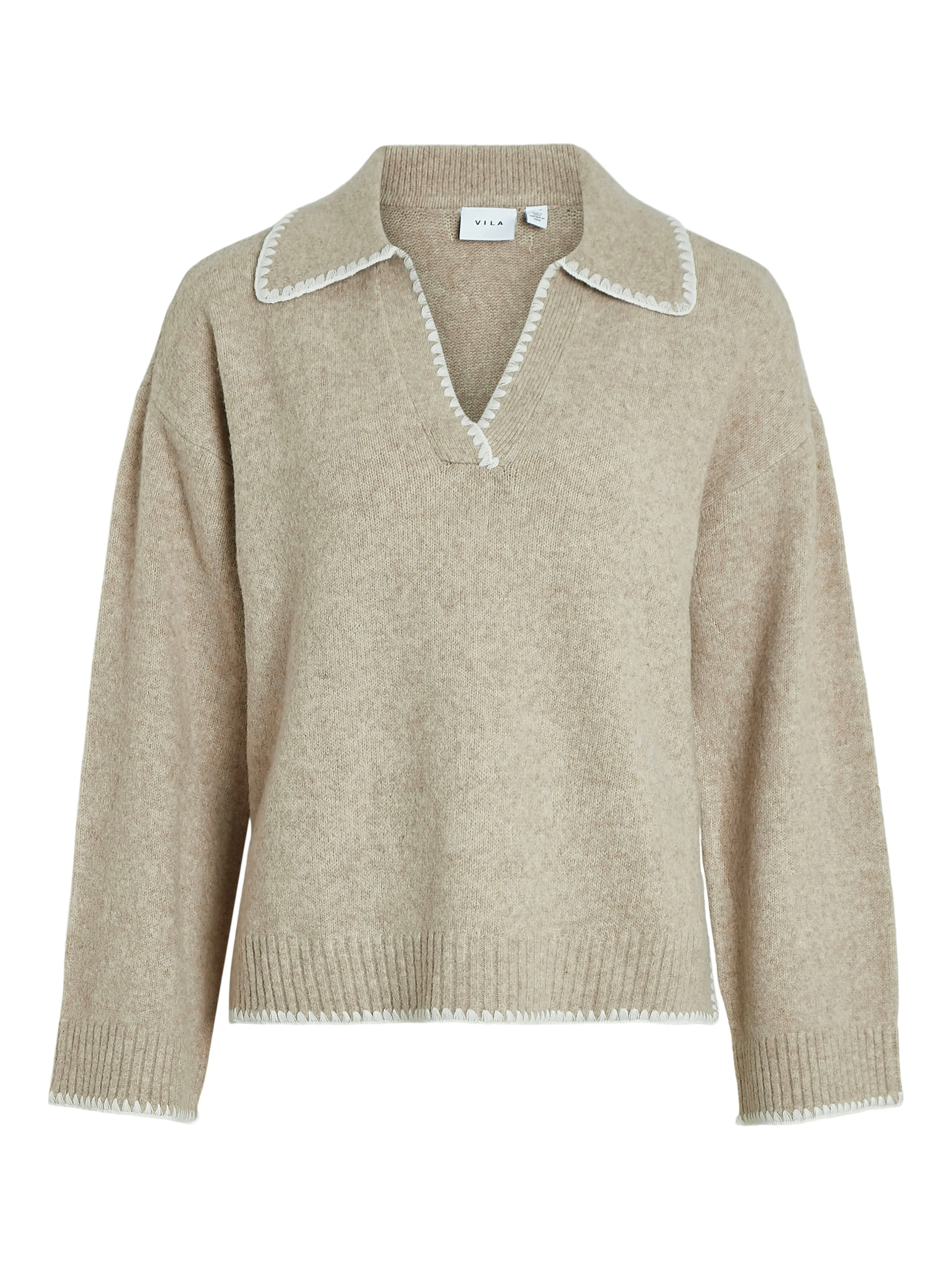 Yazmin V-Neck Jumper (Natural Melange/White)